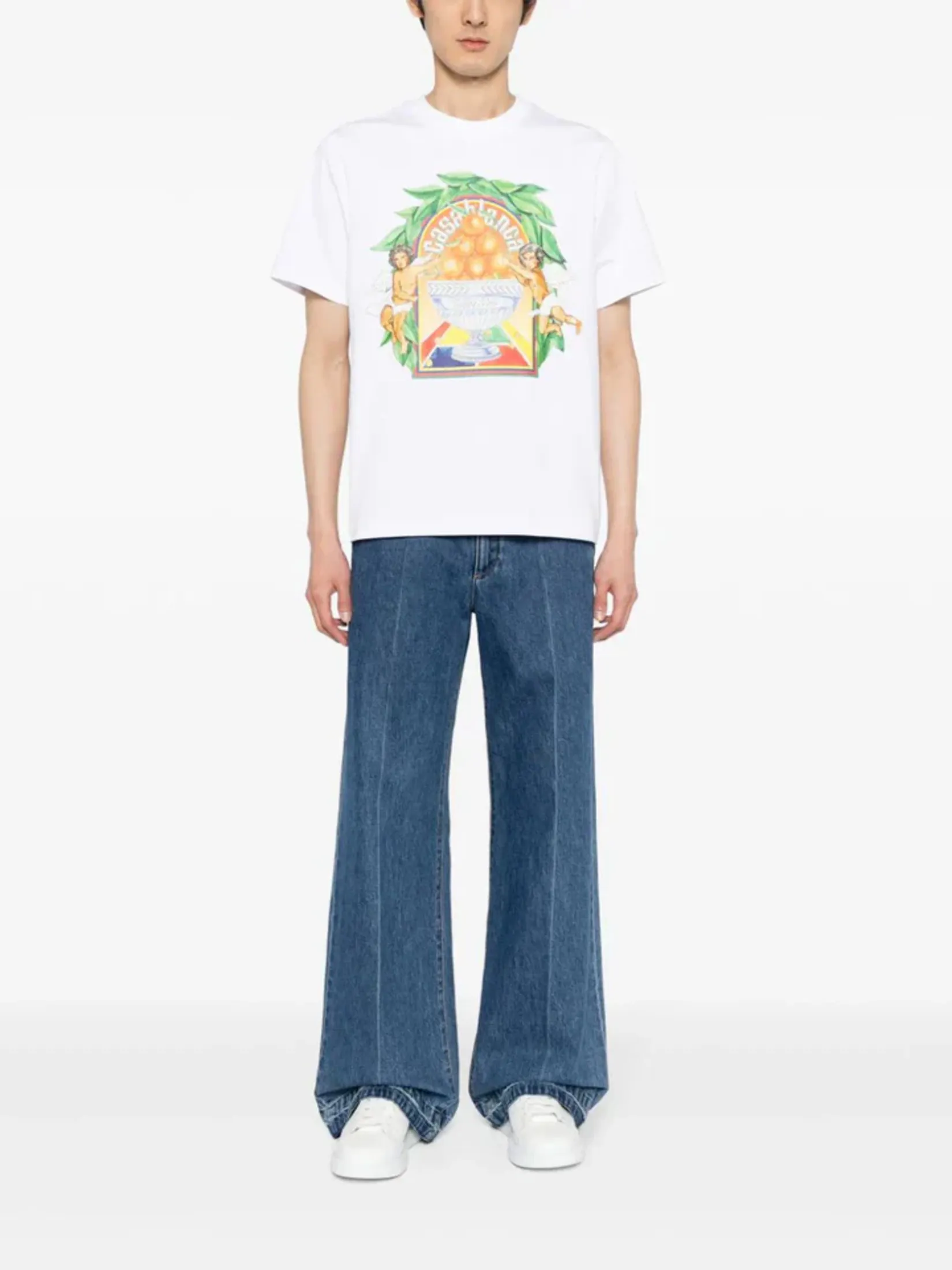 CASABLANCA TRIOMPHE D ORANGE PRINTED UNISEX T-SHIRT IN WHITE JERSEY