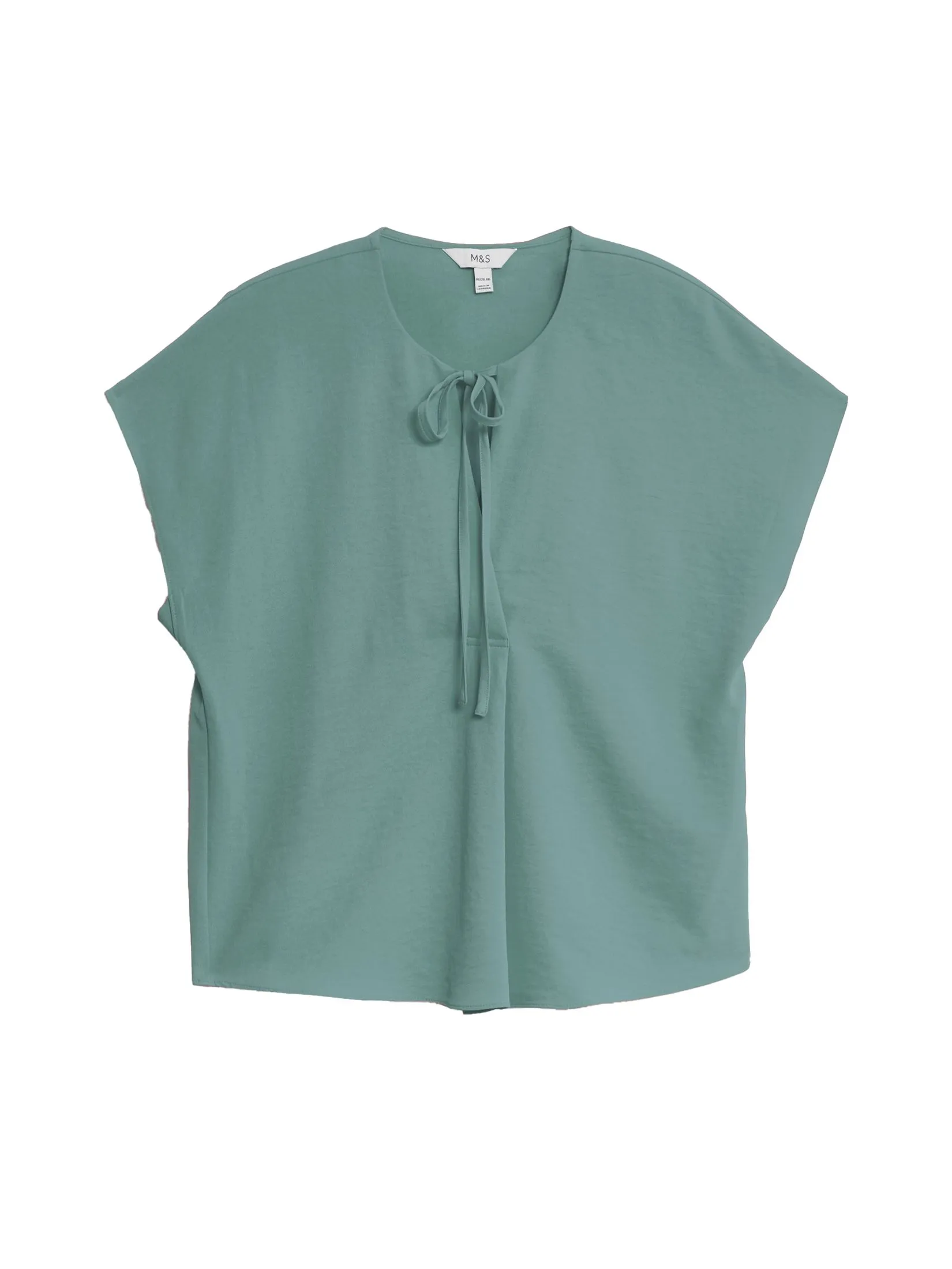 MARKS & SPENCER Women Blouse Tie Neck Popover Dark Sage