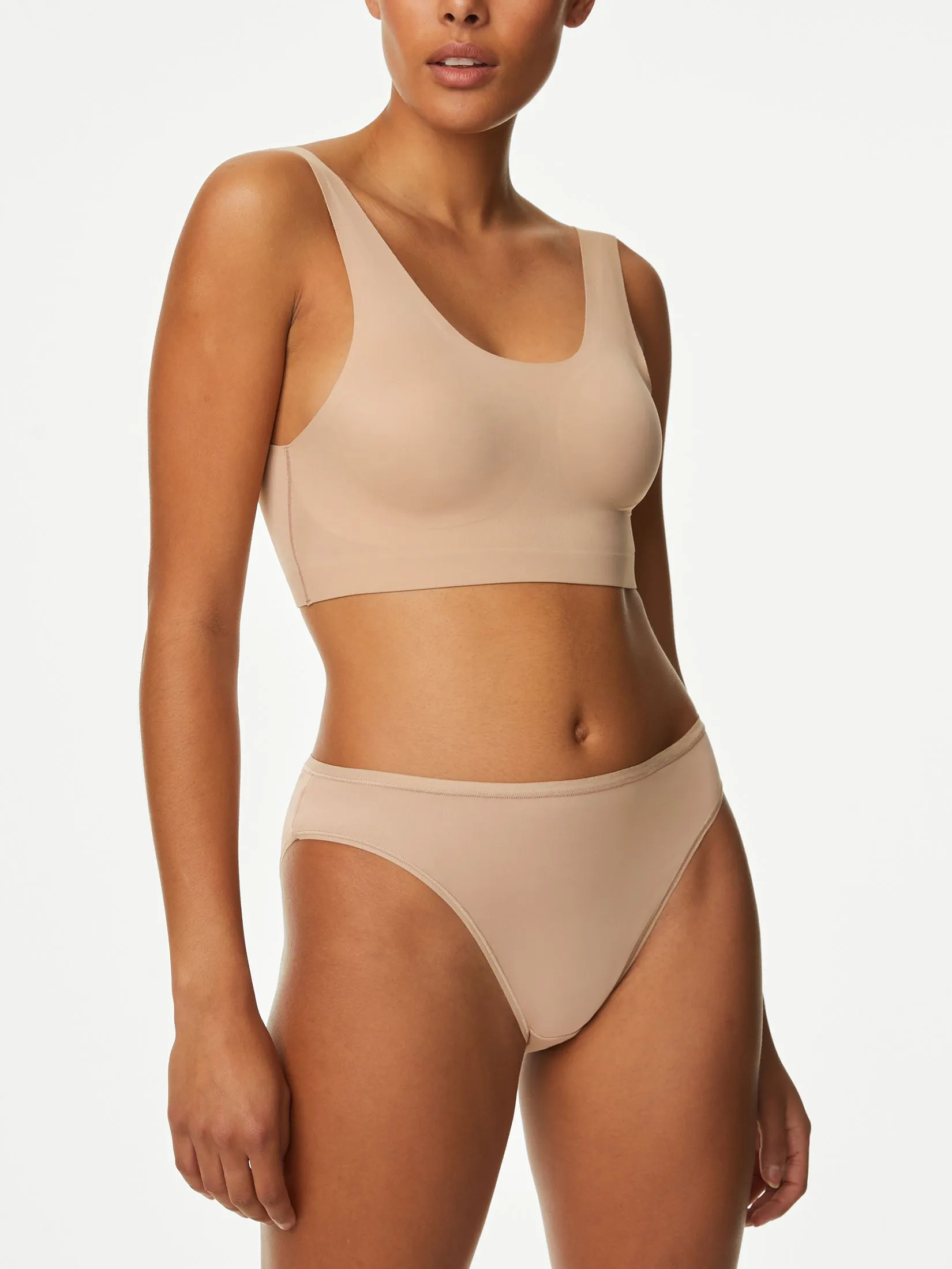 MARKS & SPENCER Women Knickers No VPL Microfibre High Leg 5pk Almond