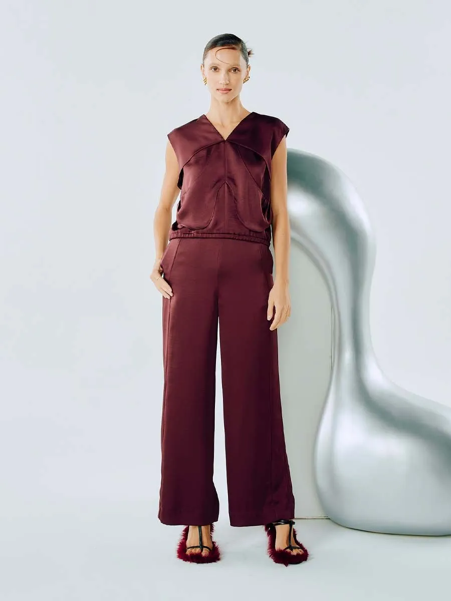 SHAKA Woman Pants Elegants Satin Maroon