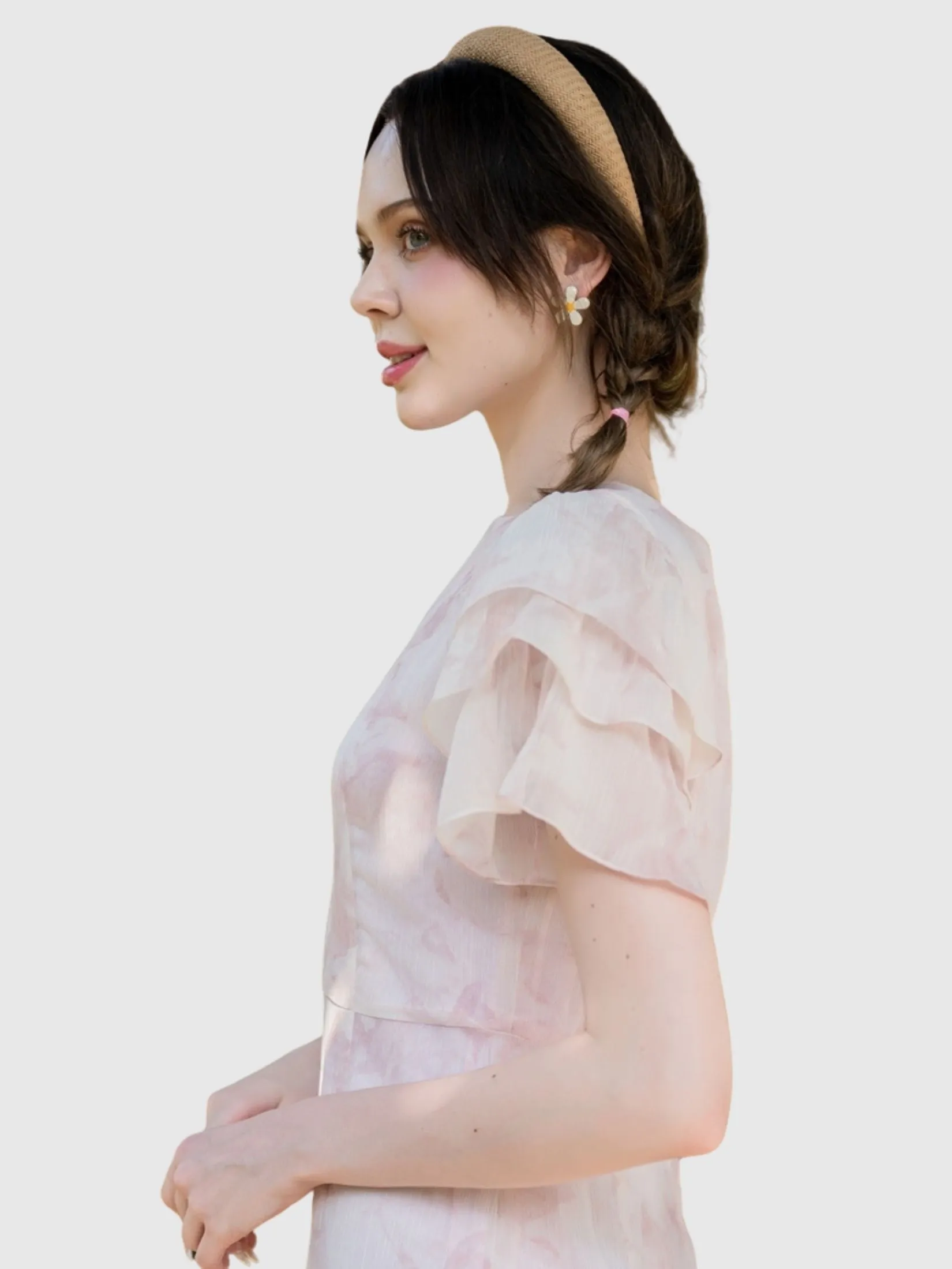 AMILA Women Dress Short Sleeves Chiffon Angora Pink