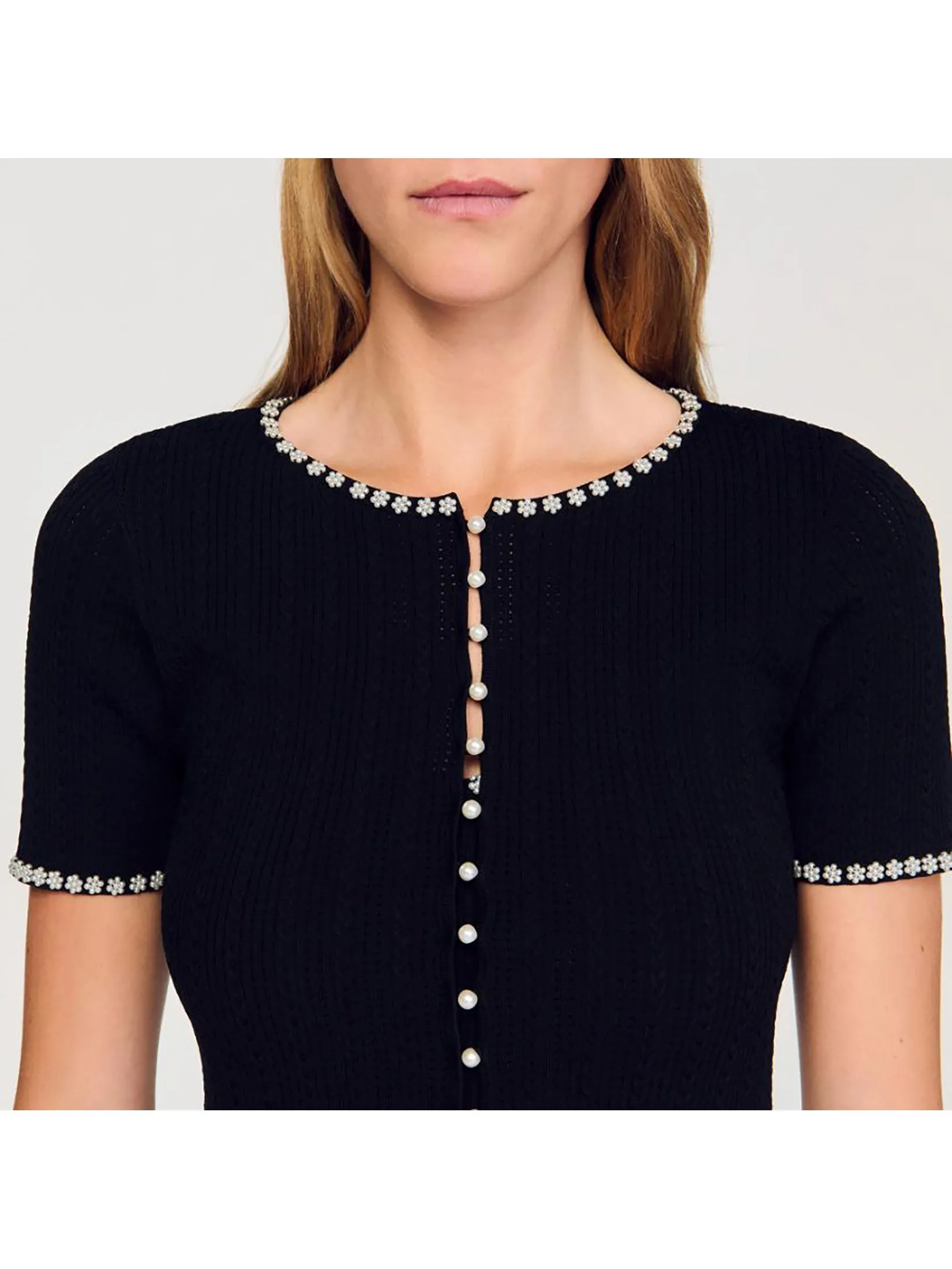 SANDRO Cropped Beaded Cardigan