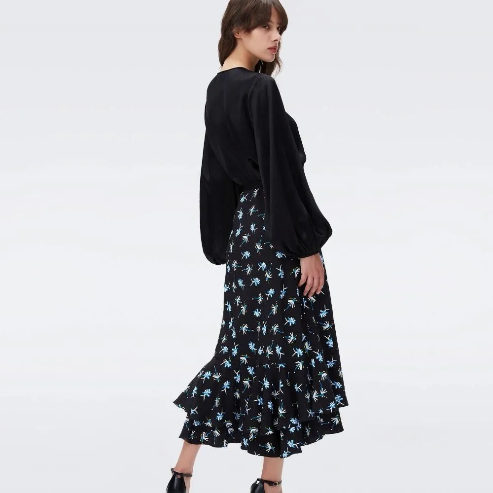 DIANE VON FURSTENBERG DVF DEBRA SKIRT PEOPLE DANCING BLACK