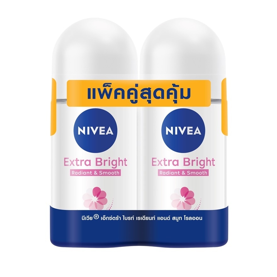 Nivea Roll On Extra Bright Radiant  Smooth 50 Ml.Twin Pack ลดเหงื่อ ระงับกลิ่นกาย