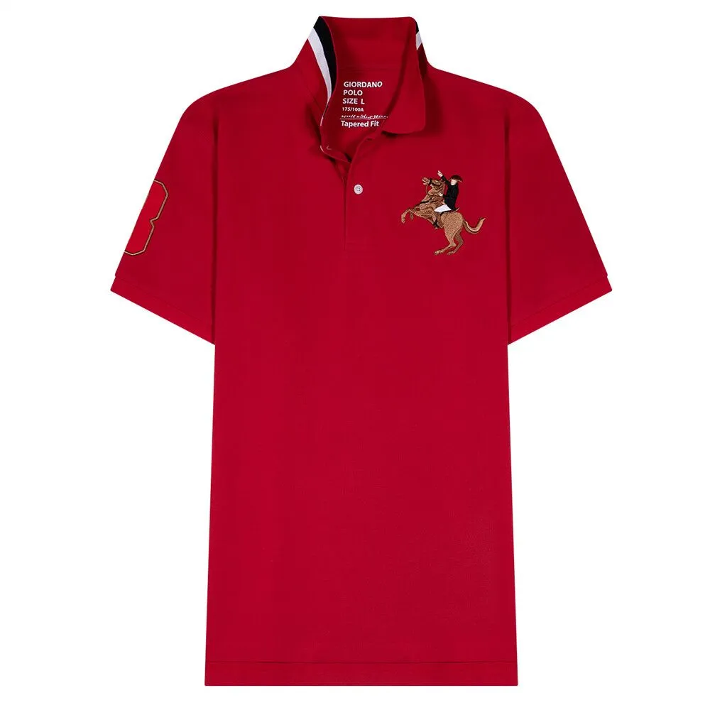 GIORDANO Red Men's Pique Slim Fit Embroidery Napoleon Polo 01013210