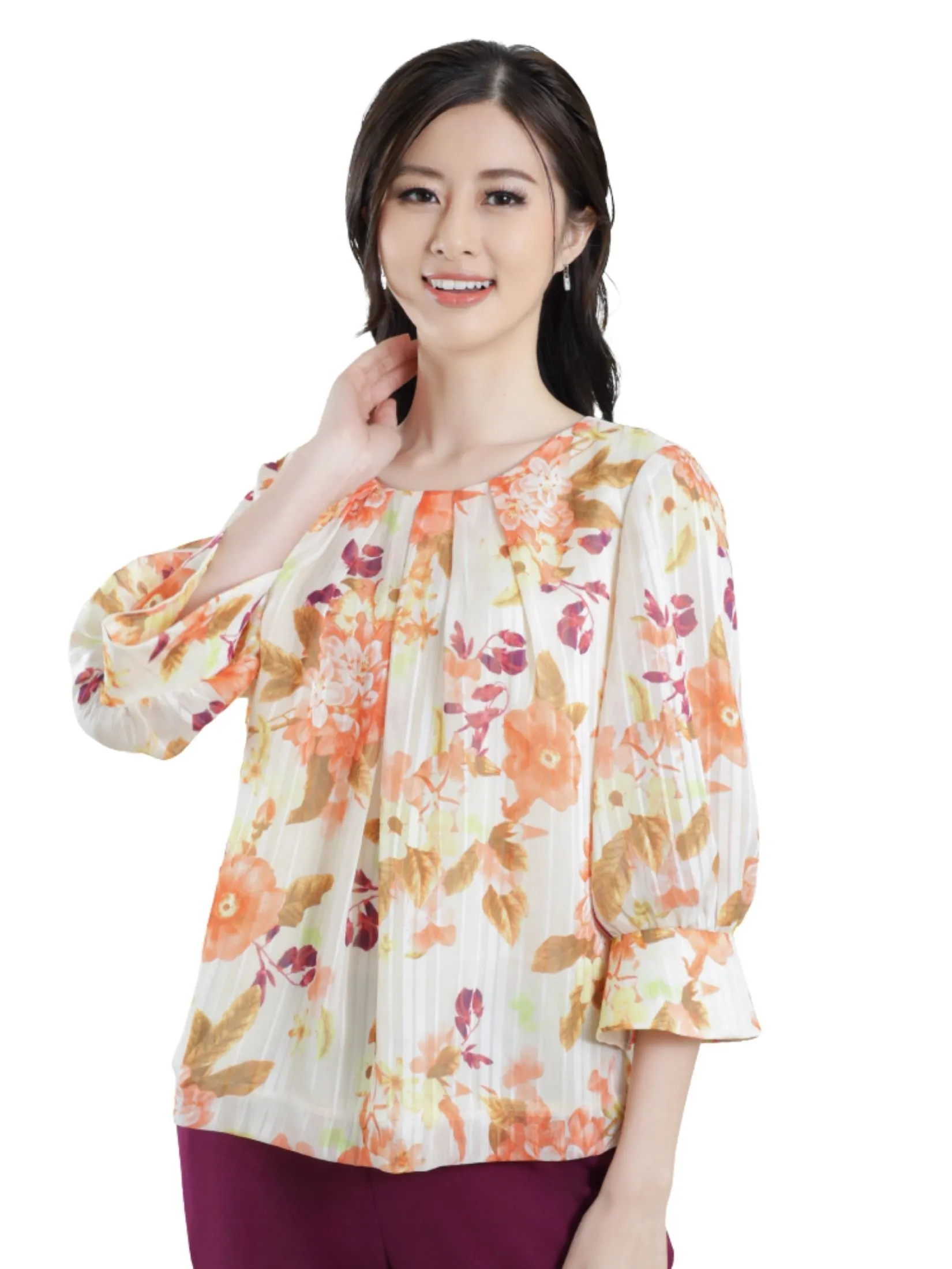 MIKIKO Women Blouse Long Sleeves Chiffon Angora Orange