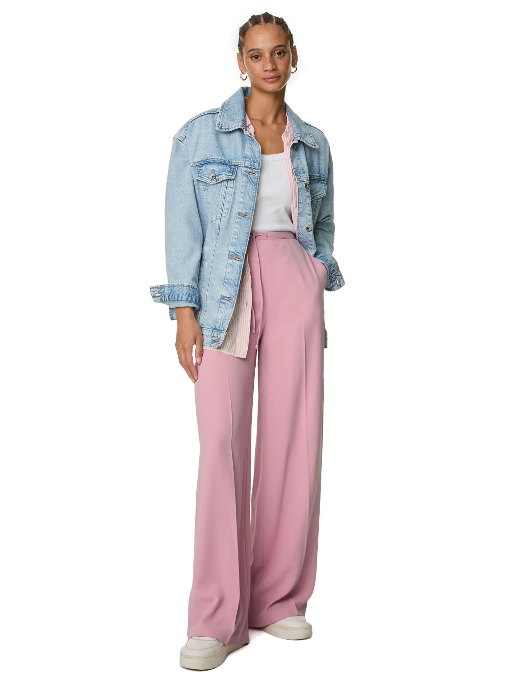 MARKS & SPENCER Women Wide Leg Trousers Crepe Elasticated Waist