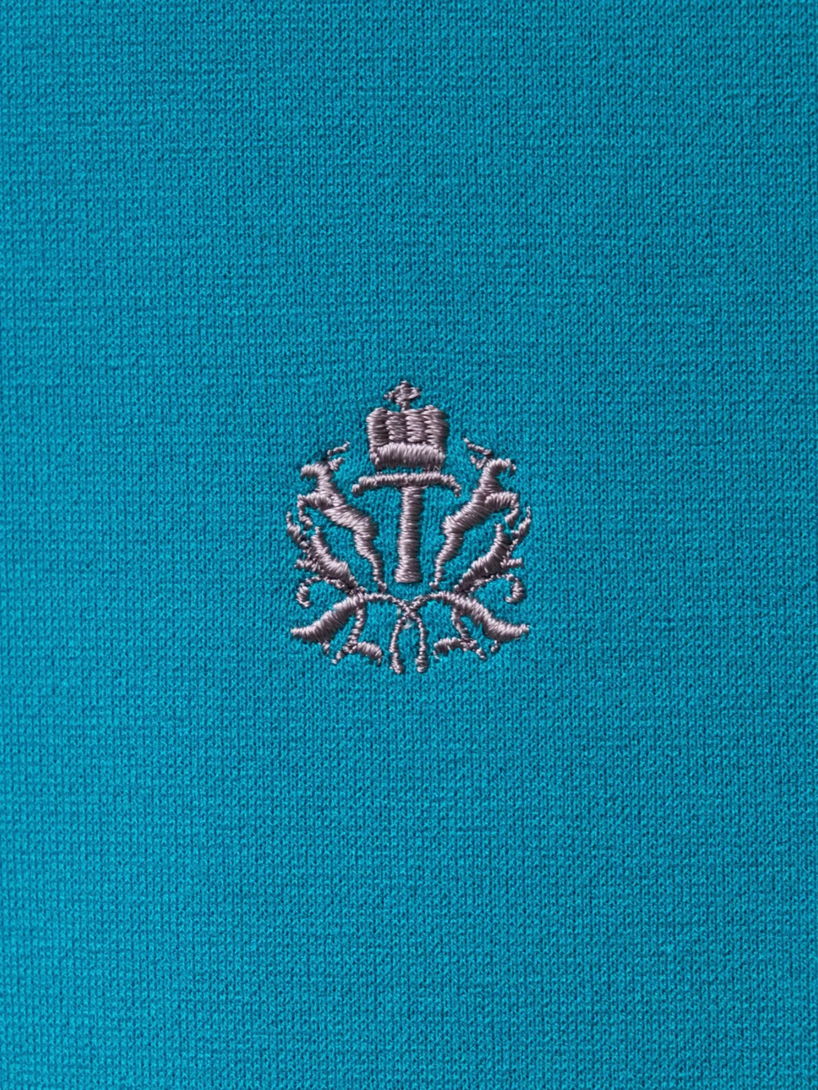 TAKEO KIKUCHI MEN BLUE STRETCH PUNCH FABRIC ZIPPER POLO SHIRT