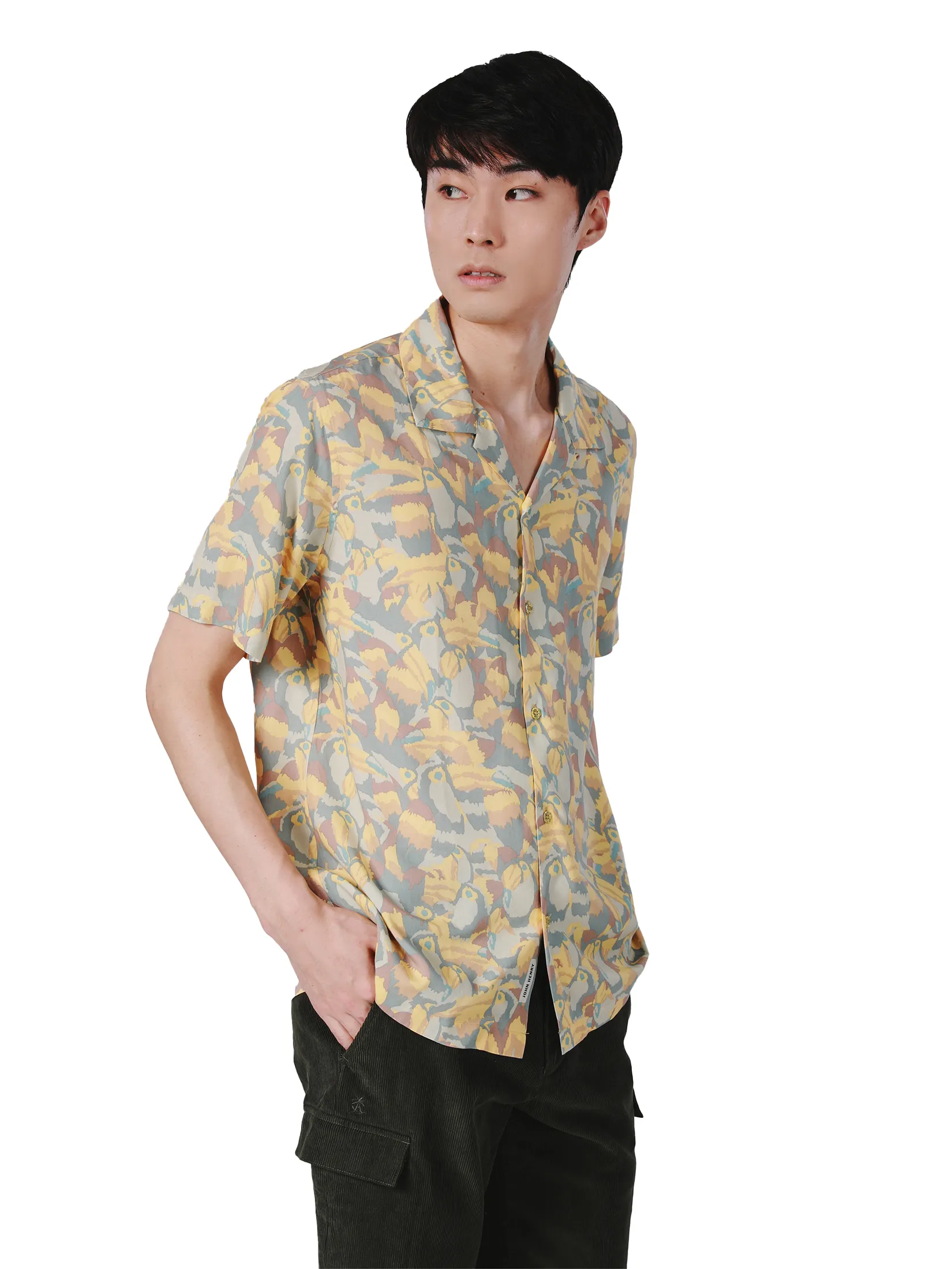 JOHN HENRY Men s Short Sleeves Hawaii Shirts (Relaxed Fit) SONGKRAN FESTIVAL Yellow