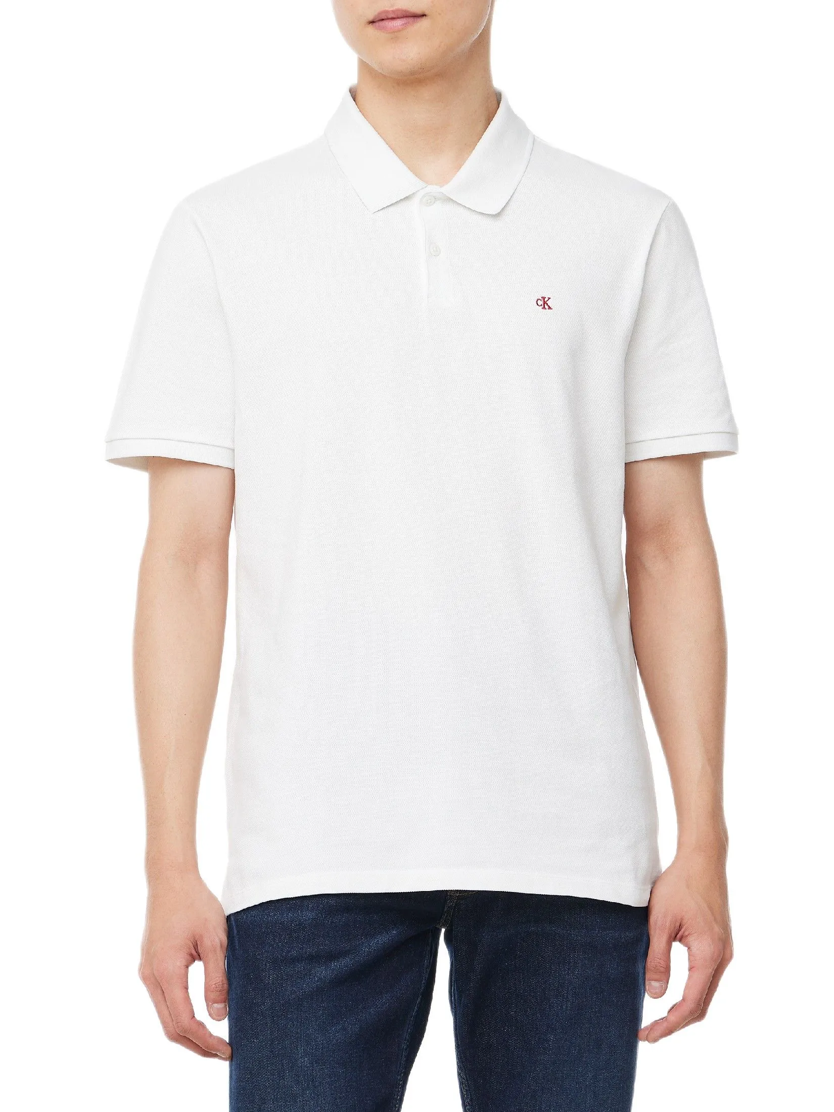 CALVIN KLEIN Men's Regular Fit Pique Short Sleeve Classic Polo T-Shirt White