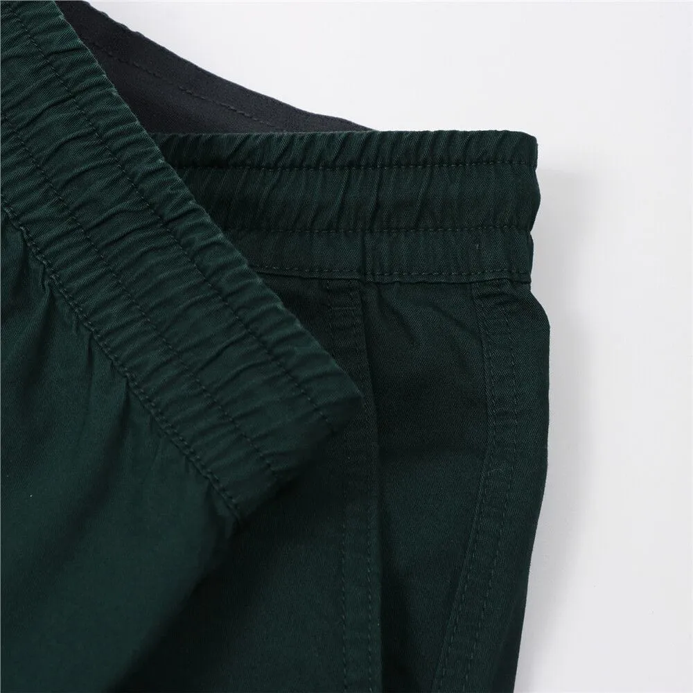 GIORDANO Green Men's Mid-Rise Slim Fit Elastic Waist Twill Bermuda Shorts