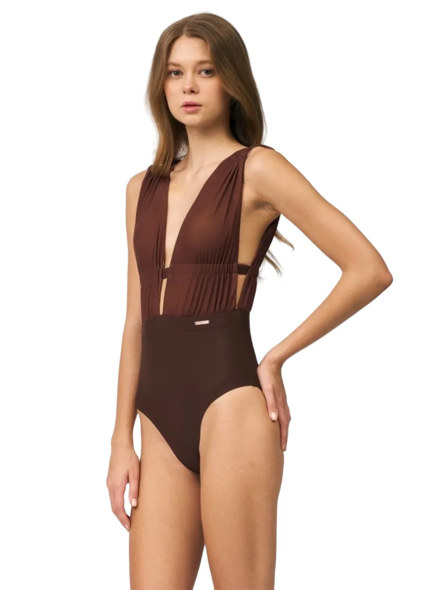 VANESSE Brown ONE PIECE SEE-THROUGH SWIMSUIT