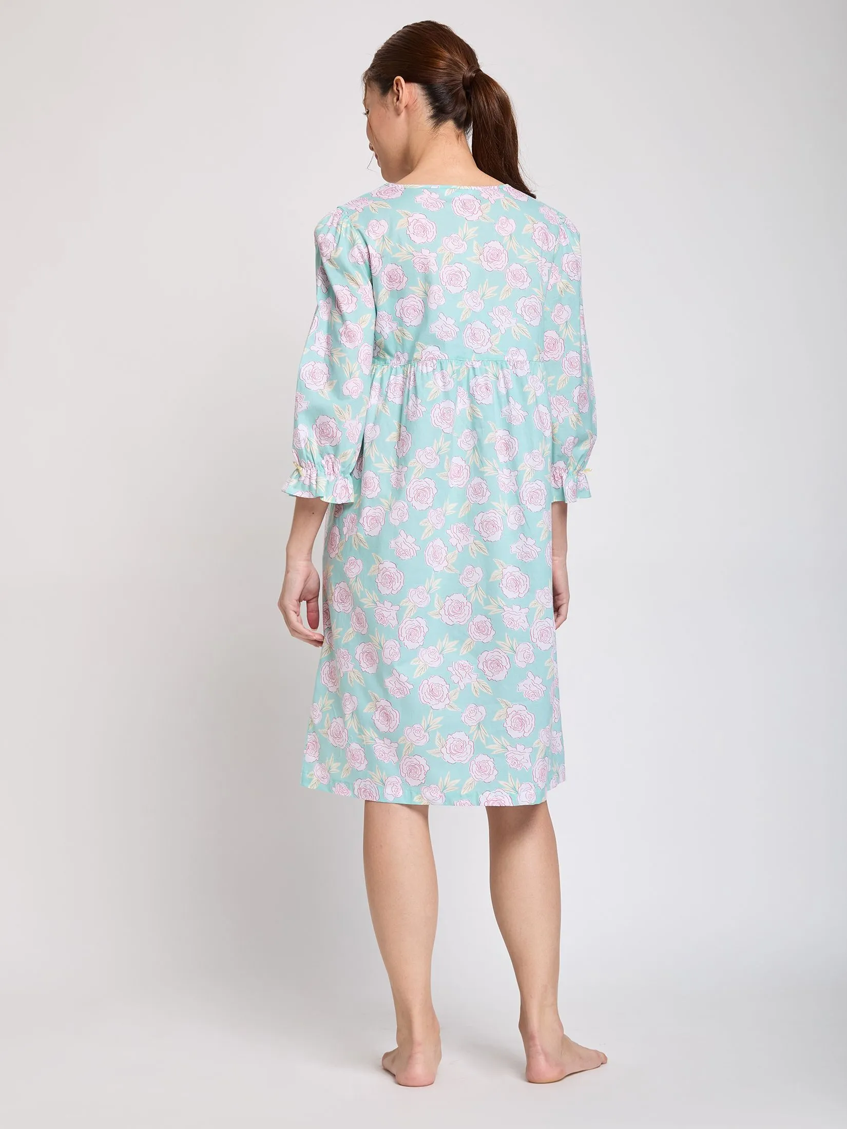 CLAUDIA'S ROMANCE Women Nightdress 5-Part Sleeves Green