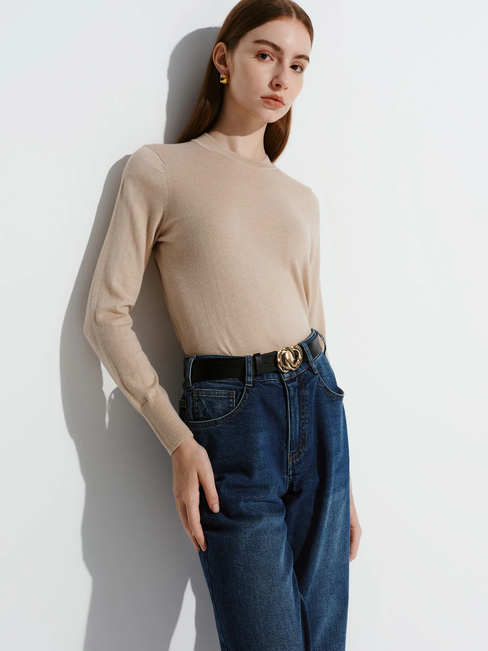 G2000 Women Clothing Essential Crew Neck Sweater Top Regular Fit - Brown