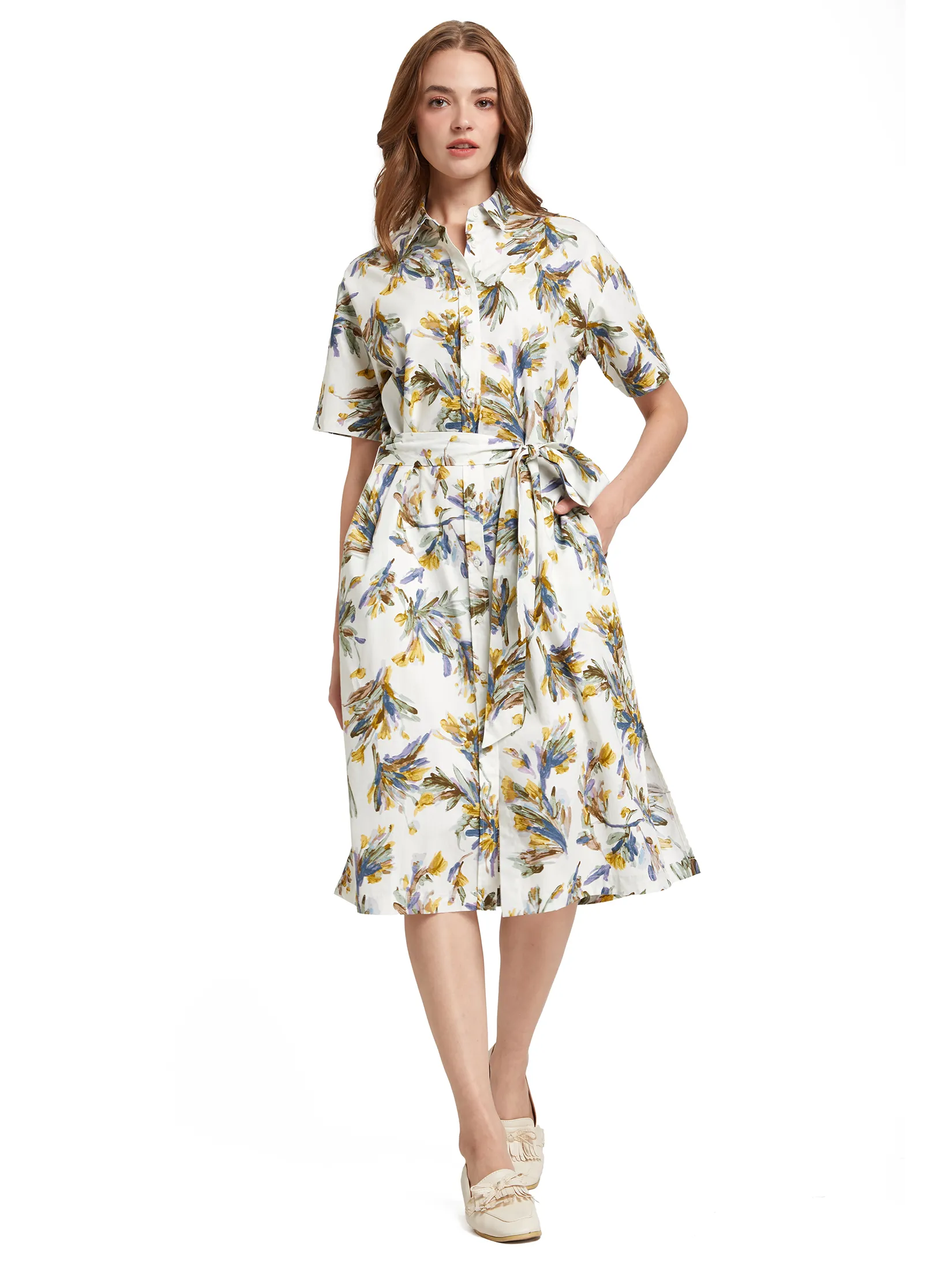 ALUMNUS Women Dress Short Sleeves Collar Neck Print