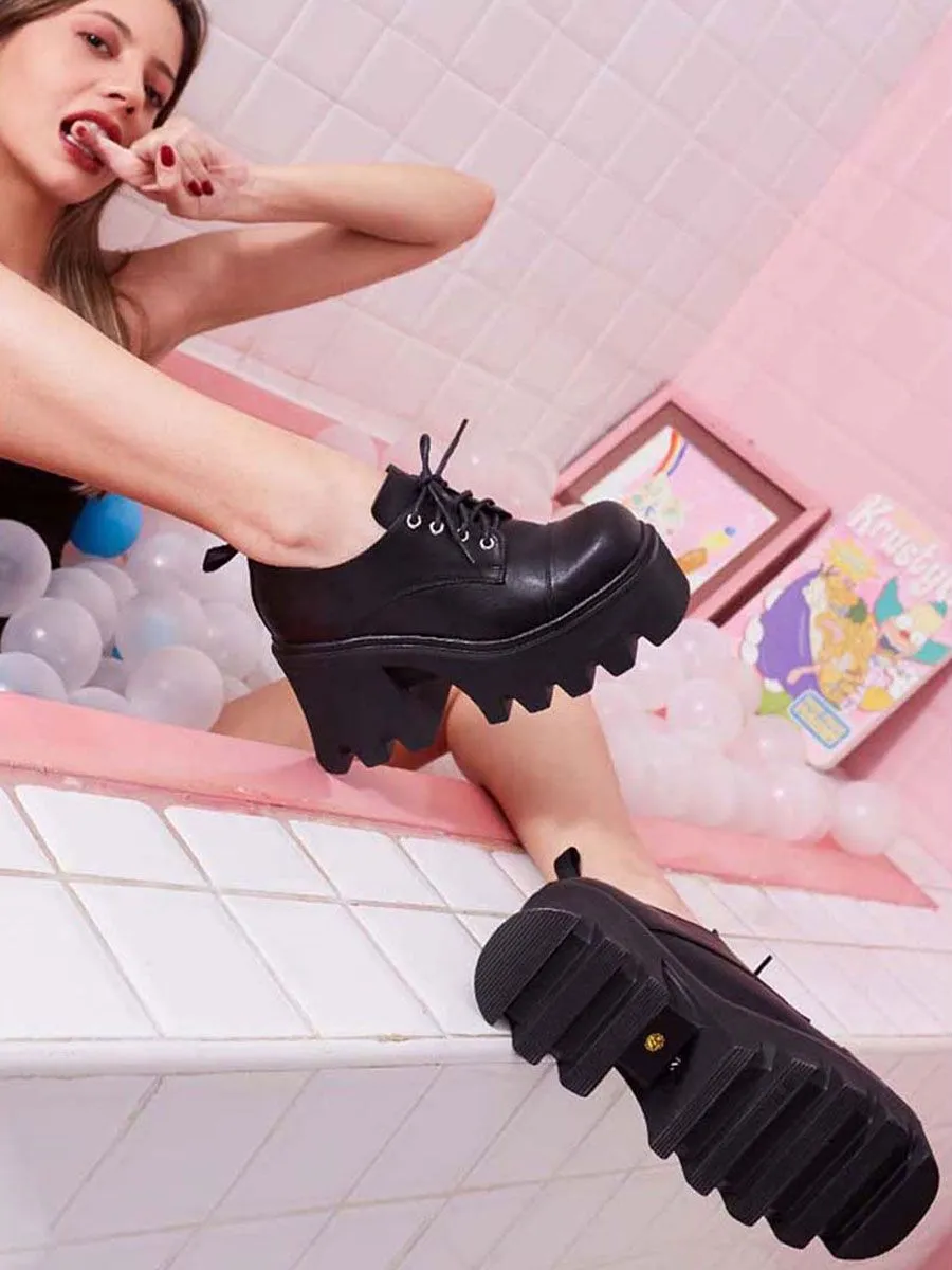 VILLAINS SF YAMINA Women's Platform Oxford Heels BLACK