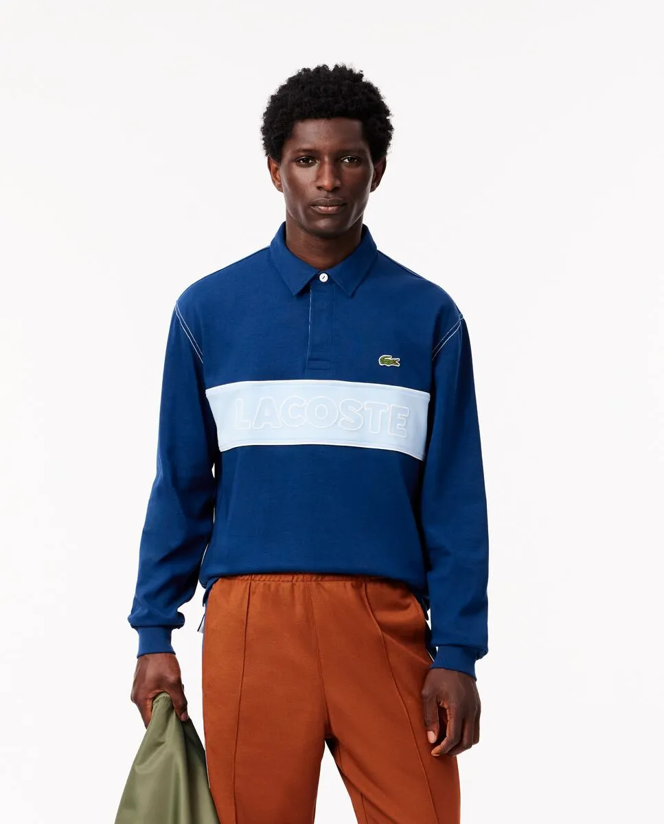 LACOSTE Relaxed Fit Cotton Rugby Shirt Blue