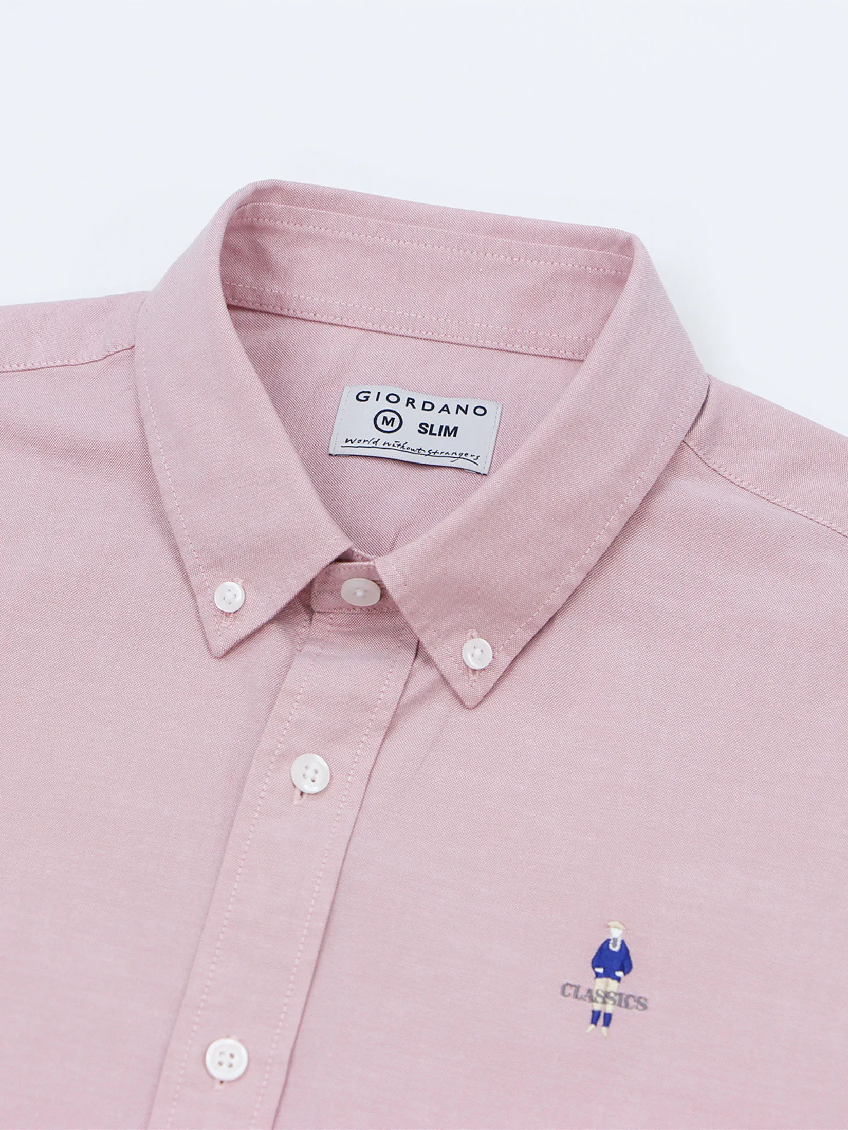 GIORDANO Men s Embroidery Stretch Oxford Shirts (Classic Man) Pink