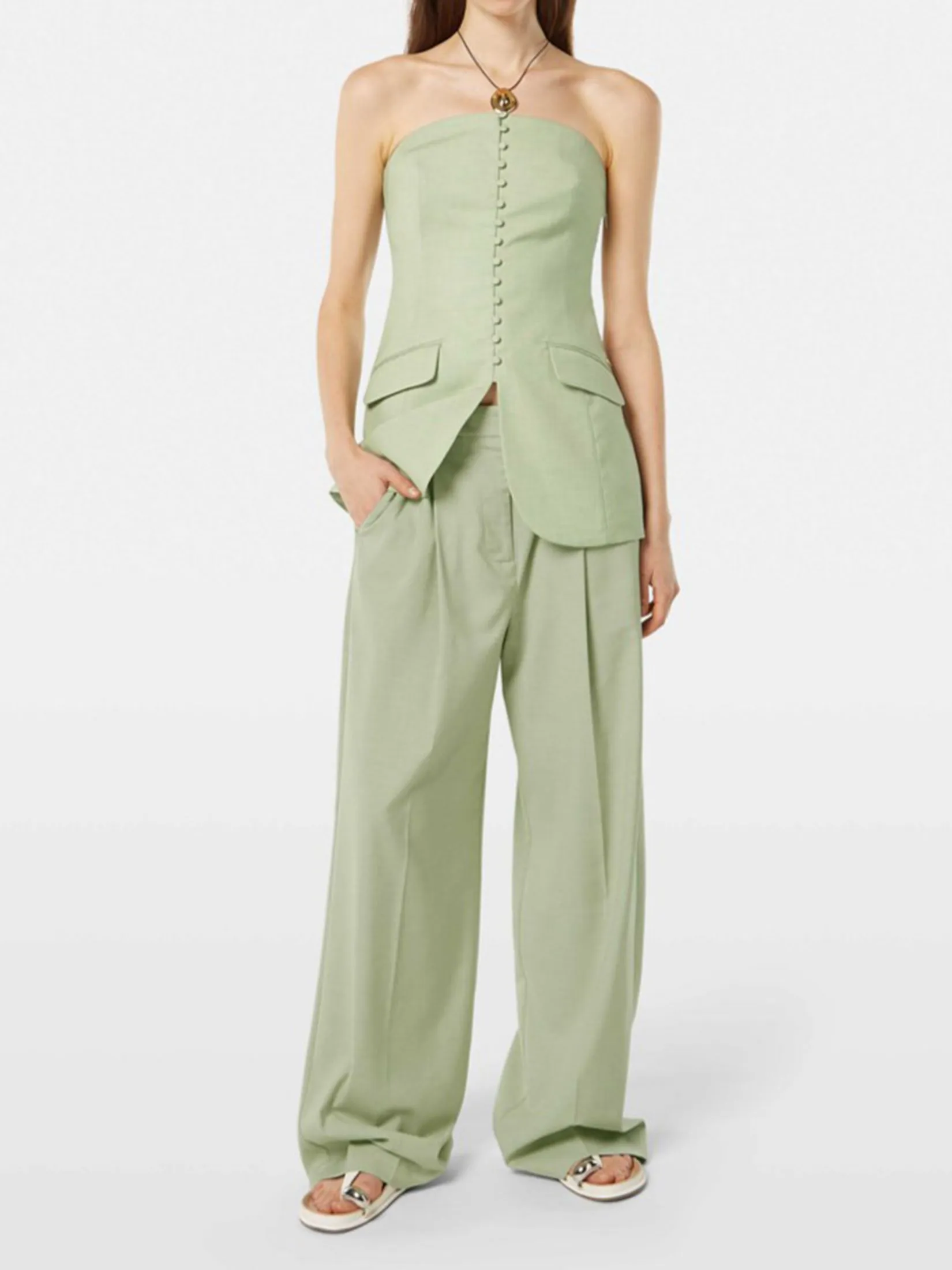 SCOTCH&SODA Women Wide-Leg Pants Rose High-Rise Pistachio