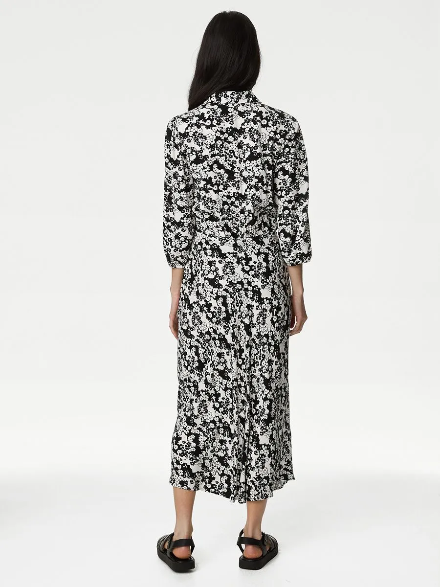 MARKS & SPENCER Women Maxi Dress Belted Floral Printed Black Mix