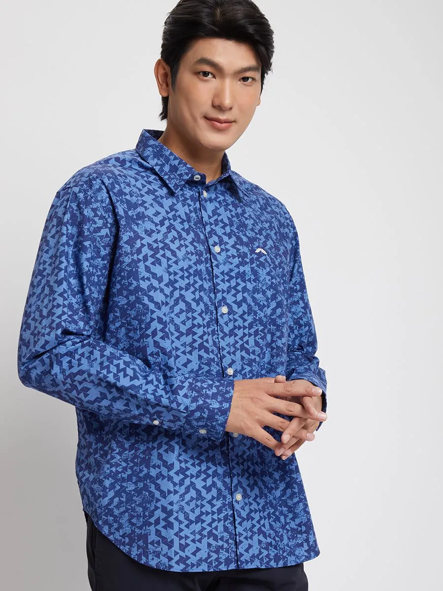 ALUMNUS Men Shirt Long Sleeves Printed Navy
