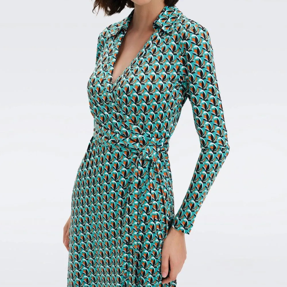 DIANE VON FURSTENBERG DVF NEW JEANNE TWO DRESS FLEURGEO SUMMER TURQUOISE