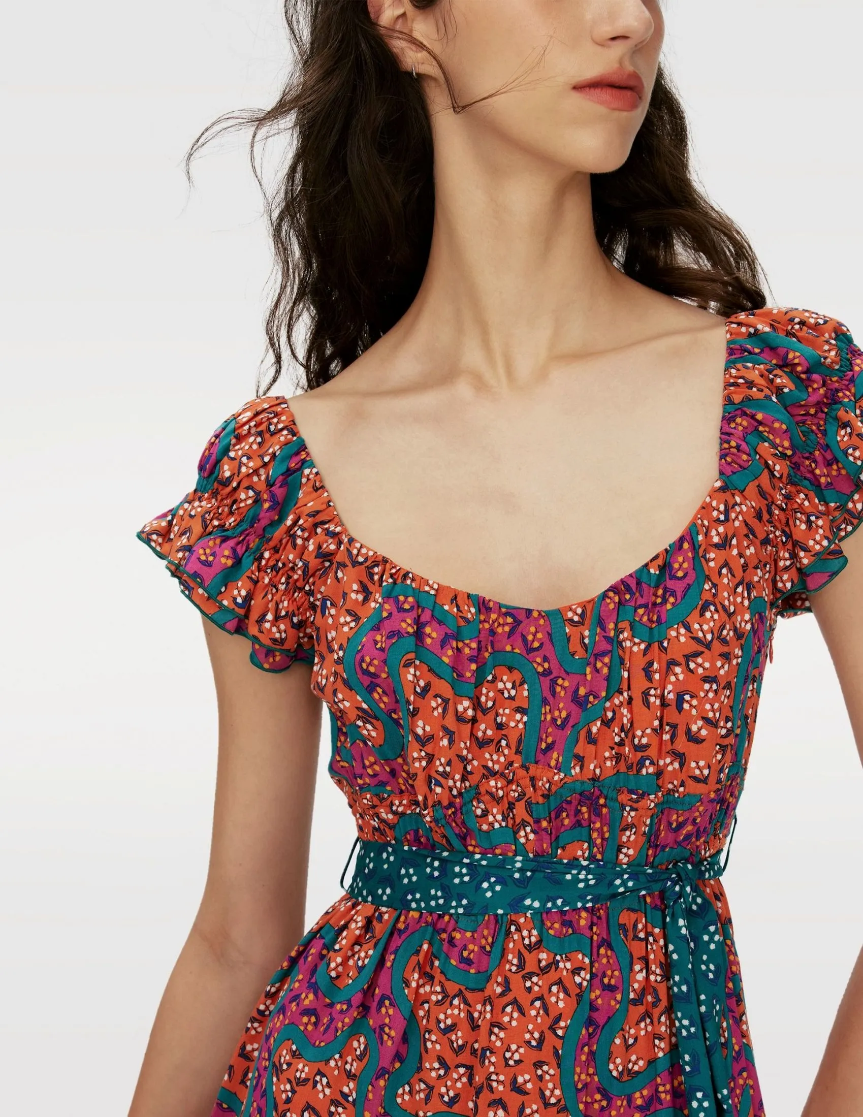 DIANE VON FURSTENBERG DVF ALEJANDRO DRESS SPL GRDN/LILY VLY MM/SEA GLASS