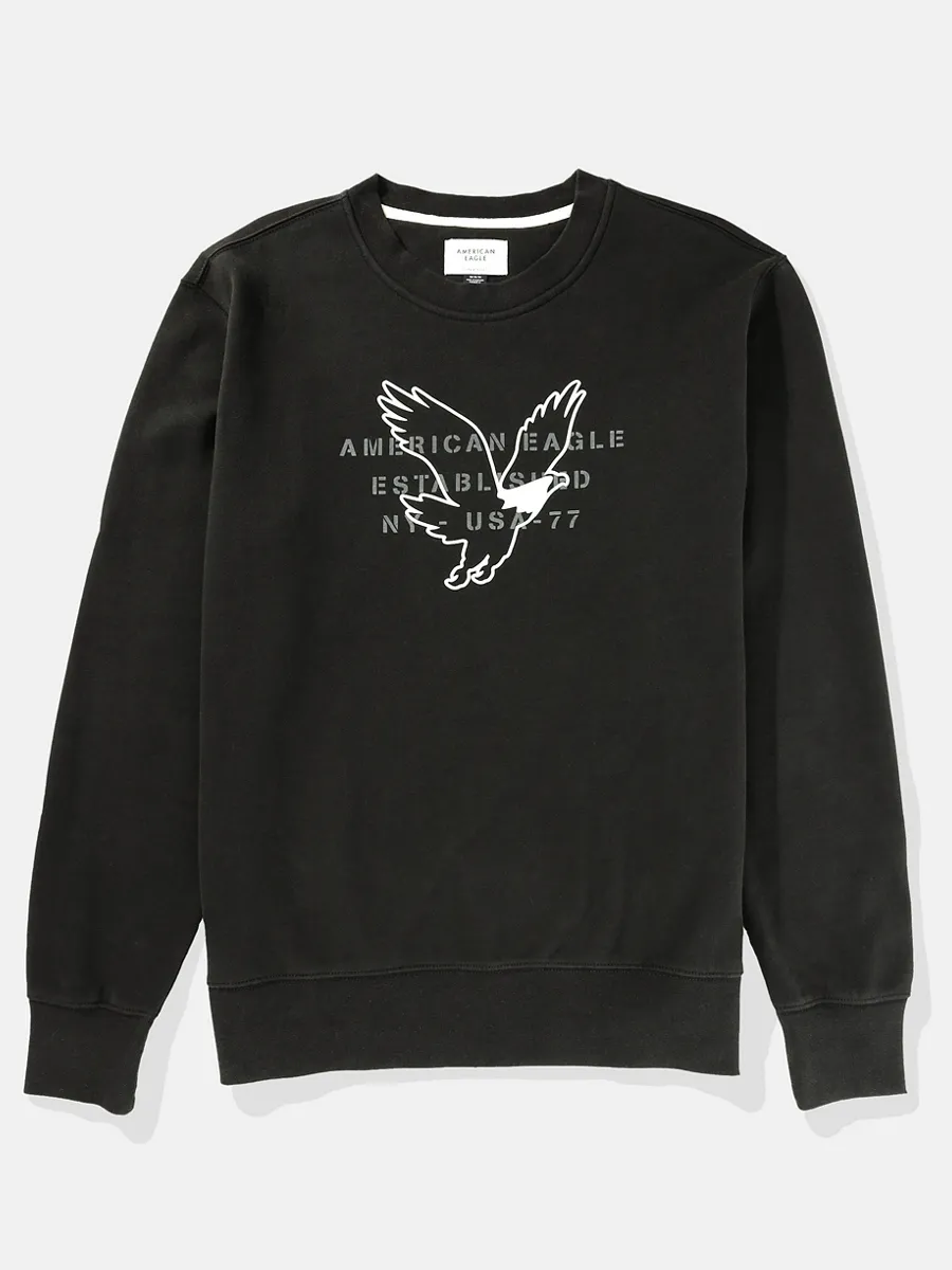 AMERICAN EAGLE MEN  INTL KI GRAPHIC CREW 167 WASHED BLACK