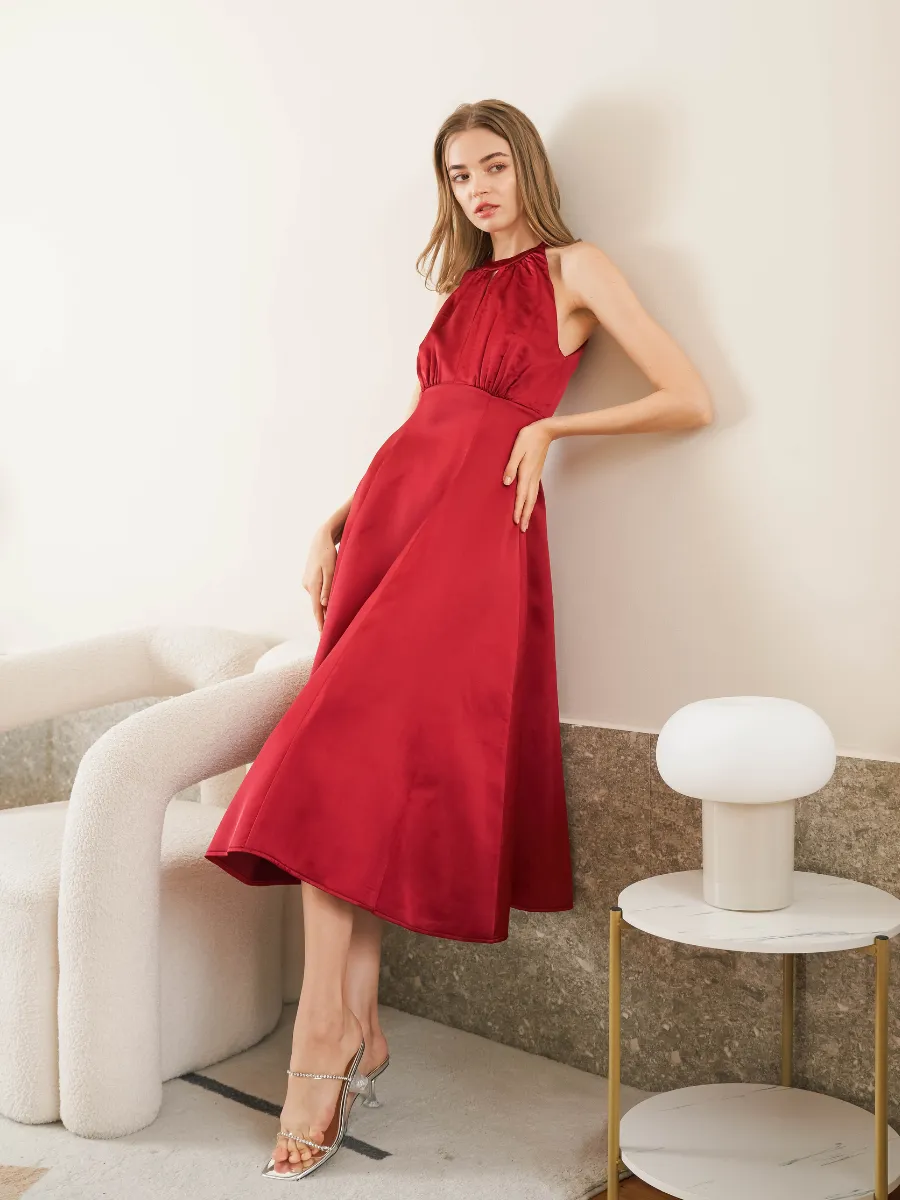 ROSE THE LABEL Bryony Satin Dress Burgundy