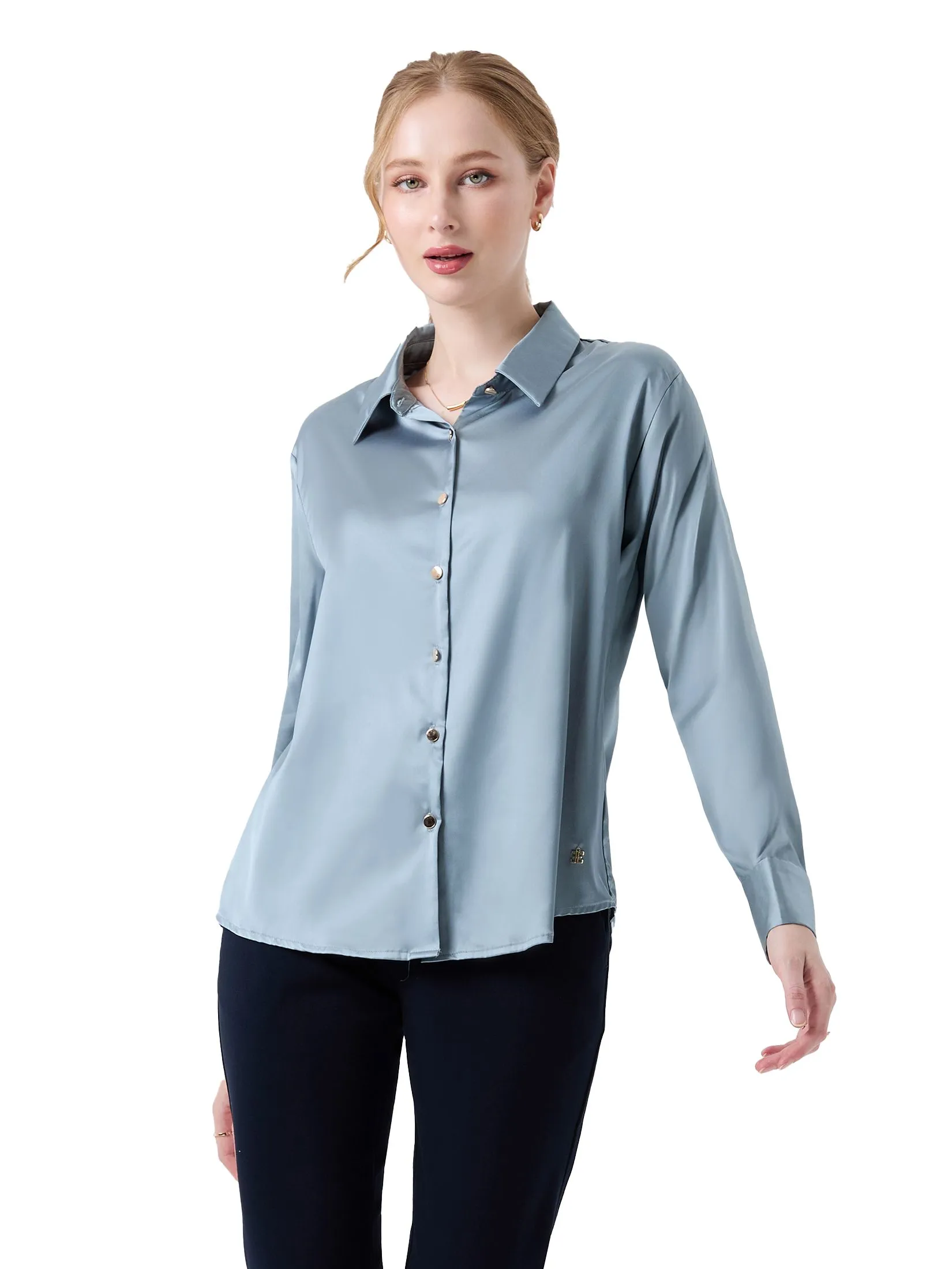 ESPADA Smooth Satin Shirt Woman Blue Size - L