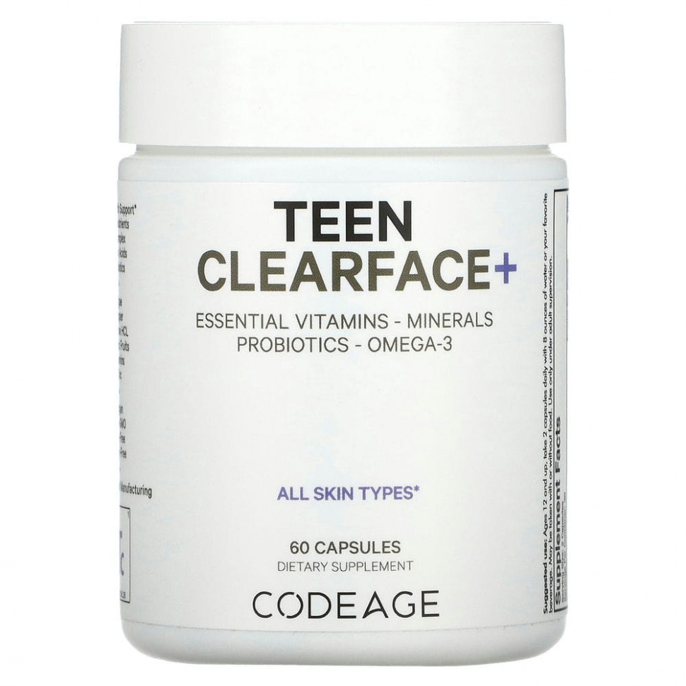 Codeage, Teen Clearface Vitamins, для всех типов кожи, 60 капсул