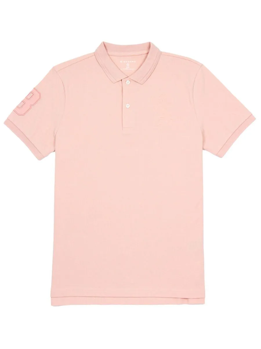 GIORDANO Men's Slim Fit 3D Lion Embroidery Polo Evening Sand Pink Size - S