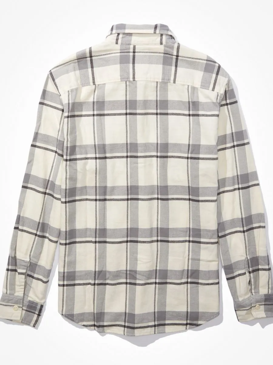 AMERICAN EAGLE MEN JIM PLAID RYAN FLANNEL SHIRT 106 CREAM