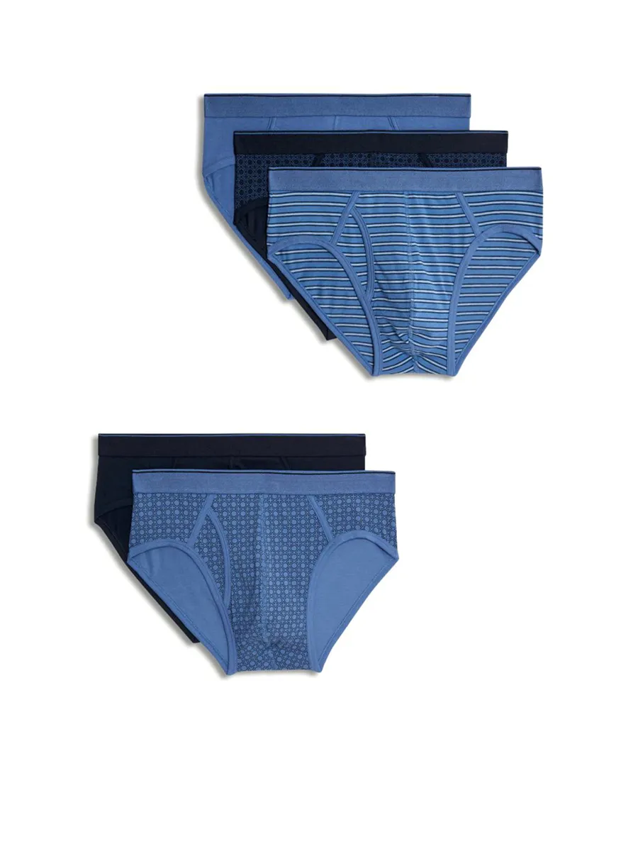 MARKS & SPENCER Men Briefs Pack Cotton Rich Cool & Fresh Striped 5 pcs Blue Mix