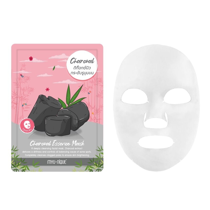 Myu-Nique Charcoal Essence Mask 1'S มาสก์หน้า ดีท็อกซ์ผิว กระชับรูขุมขน
