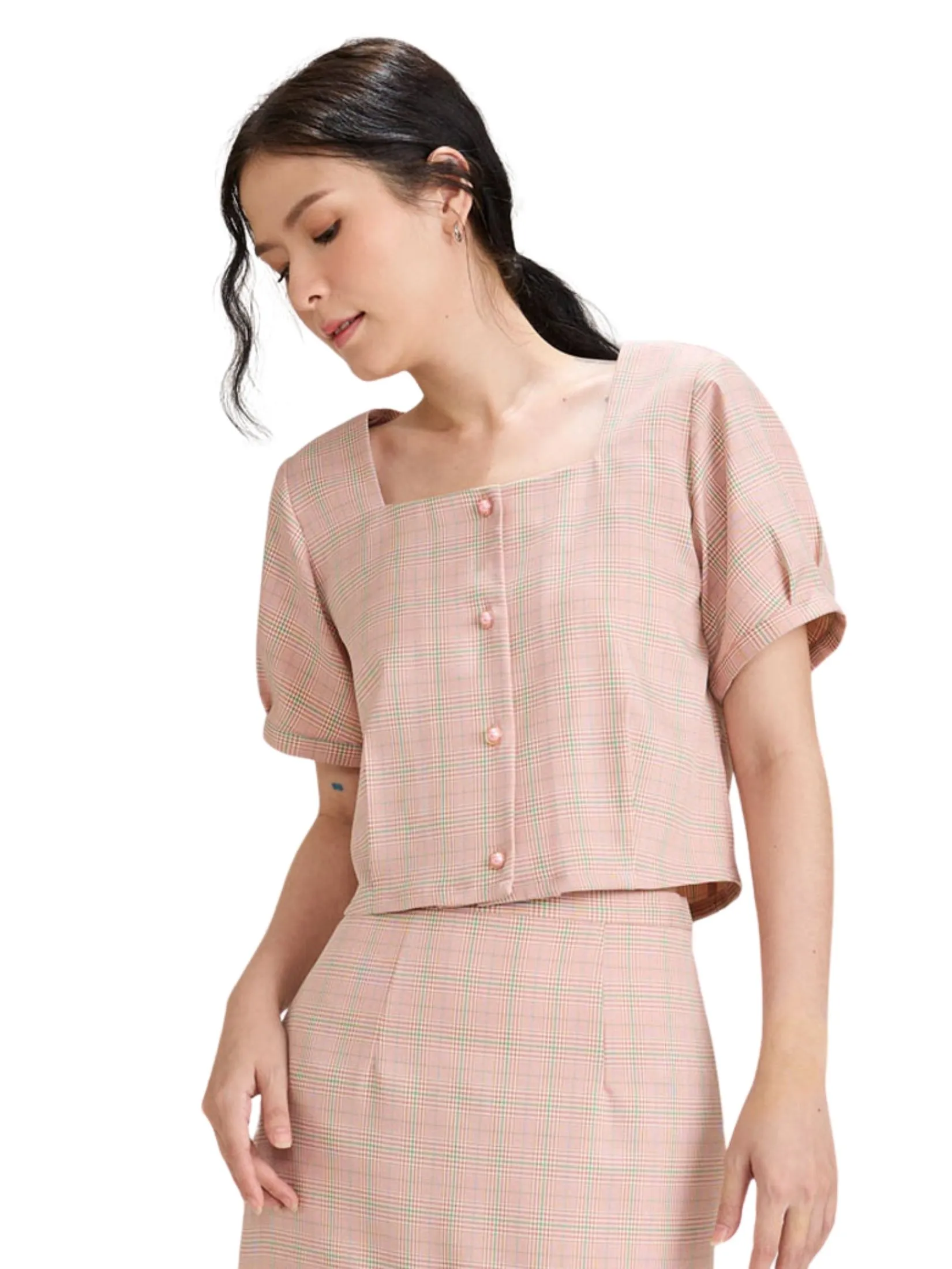 AMILA Women Blouse Short Sleeves Chack Spun Rose Red