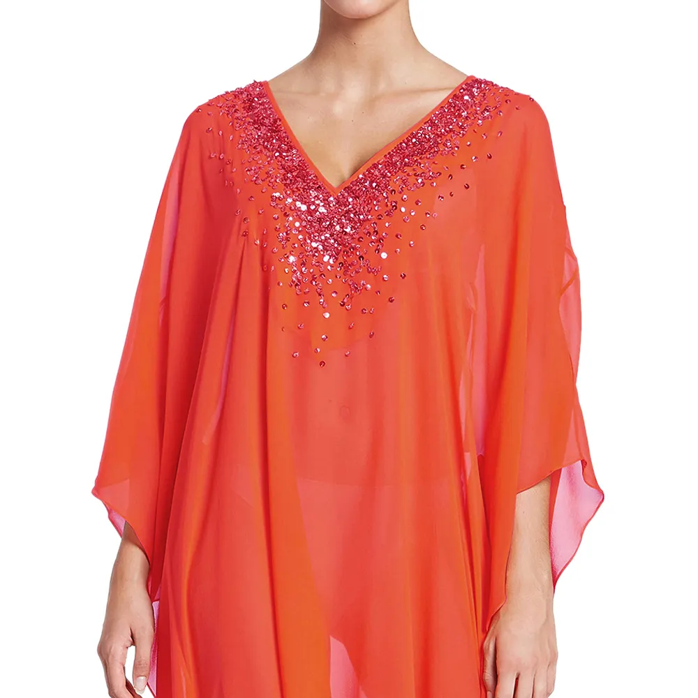 ANGELYS BALEK Orange Deep V - Neck  Women  Dress