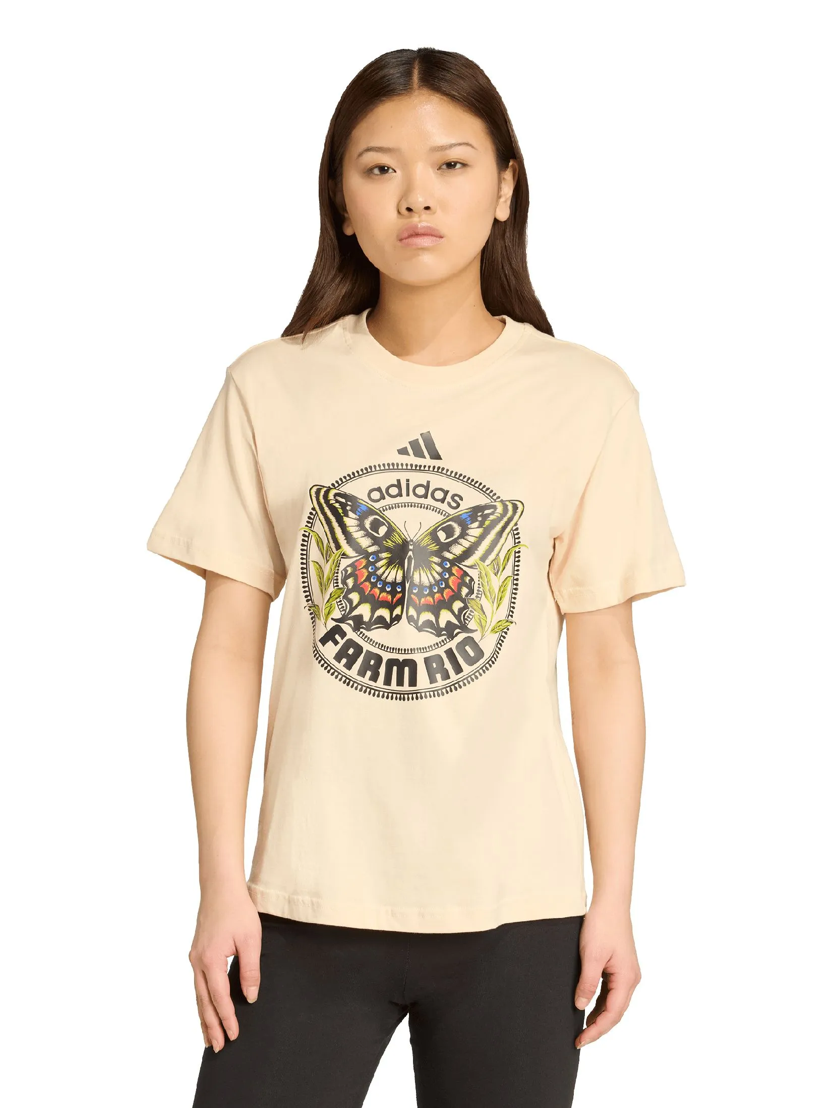 ADIDAS Women T-Shirt adidas X FARM Graphic JL8614 Beige / Sand Strata