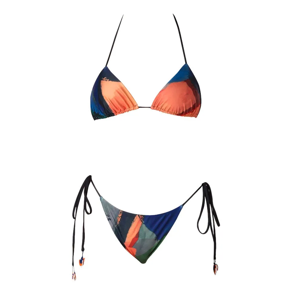 ANGELYS BALEK Multicolor Print Halter String Bikini & String Bottom Women Swimsuit