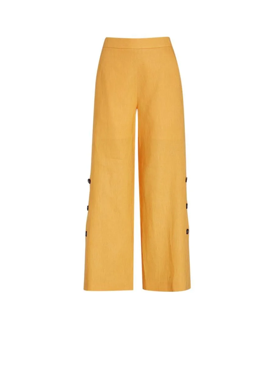 MONARCH Yellow Linen Culottes Pants No.M97P165054 Size - L