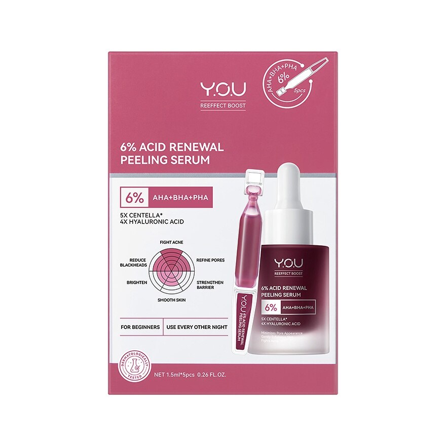 Y.O.U Reeffect Boost 6 Acid Renewal Peeling Serum 7.5ml.
