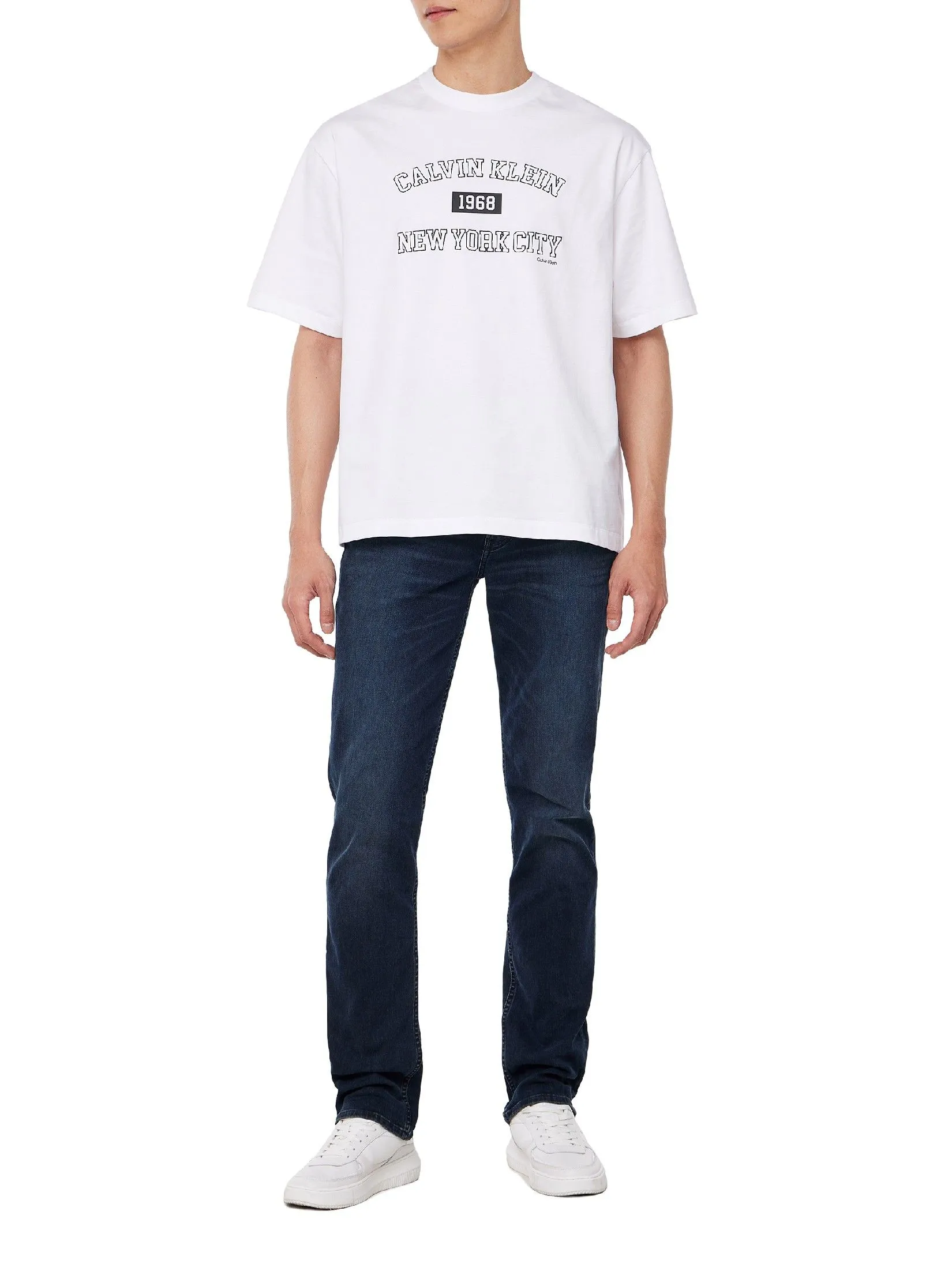 CALVIN KLEIN Men's Relaxed Fit New York Varsity Logo Short Sleeve T-Shirt White