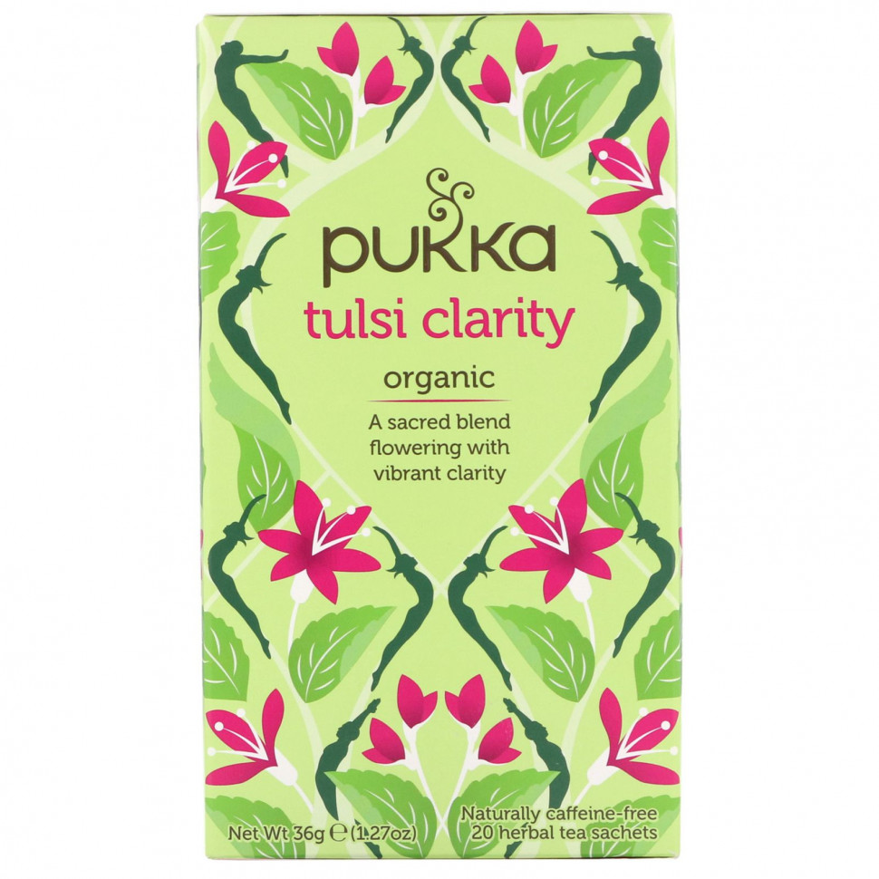Pukka Herbs, Organic Tulsi Clarity, без кофеина, 20 пакетиков травяного чая, 1,27 унции (36 г)