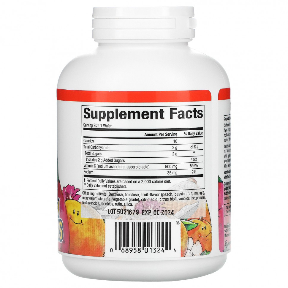 Natural Factors, Жевательная таблетка со вкусом фруктов, витамин C, персик, маракуйя и манго, 500 мг, 90 жевательных вафель