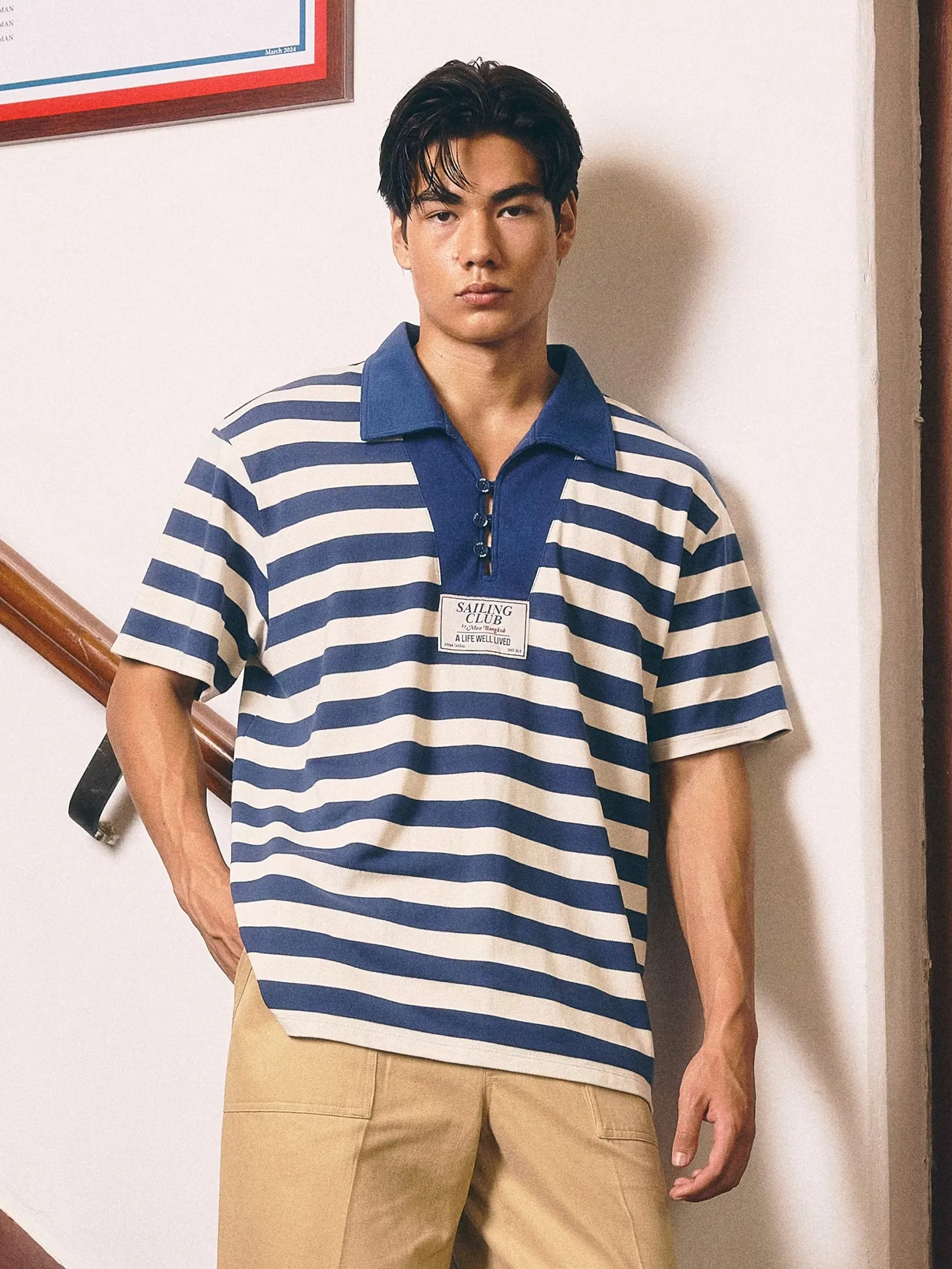 MOO [MOO 6/25] Sailor Smock Polo Shirt Navy Blue