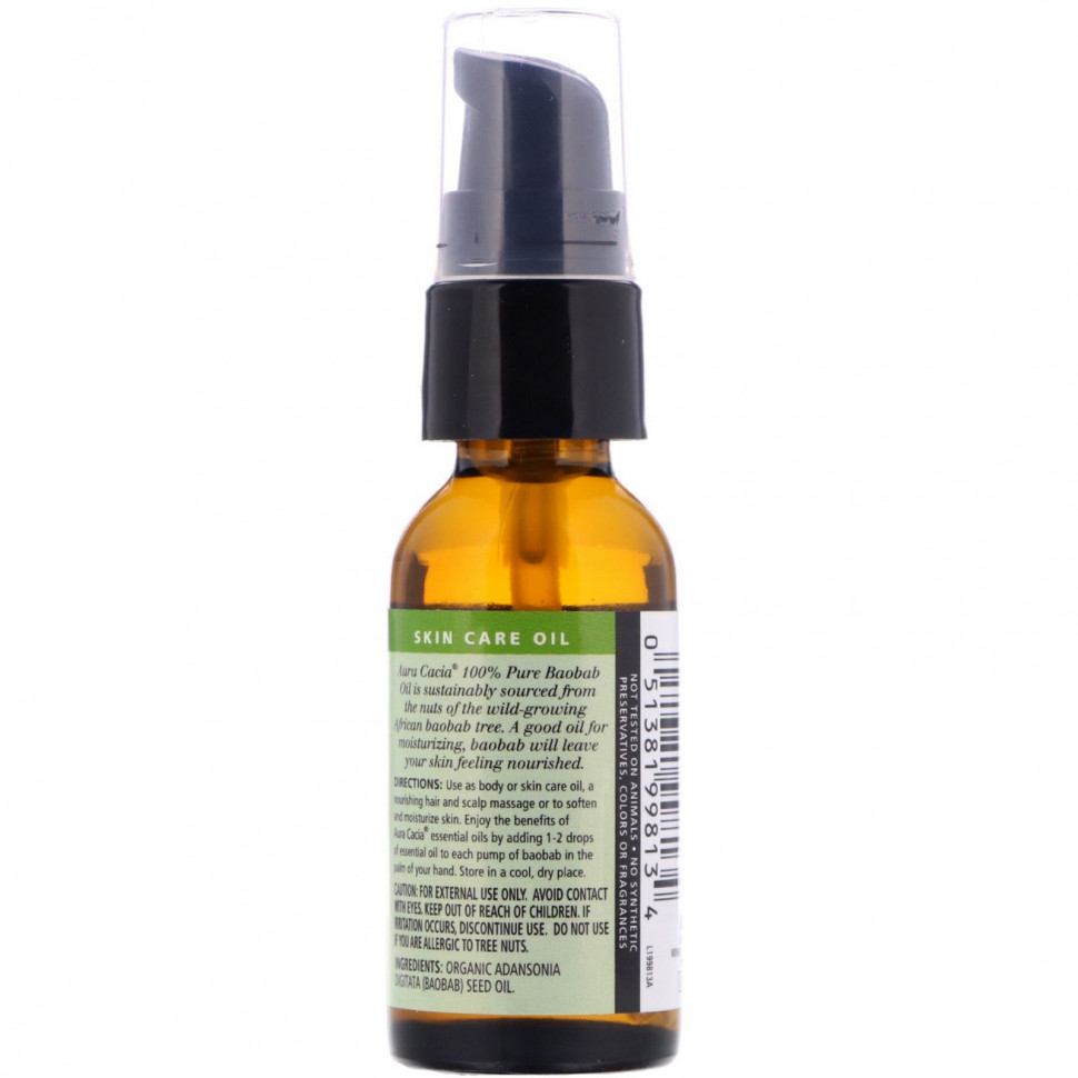 Aura Cacia, Органическое масло баобаба, масло для ухода за кожей, 30 мл (1 жидк. Унция)