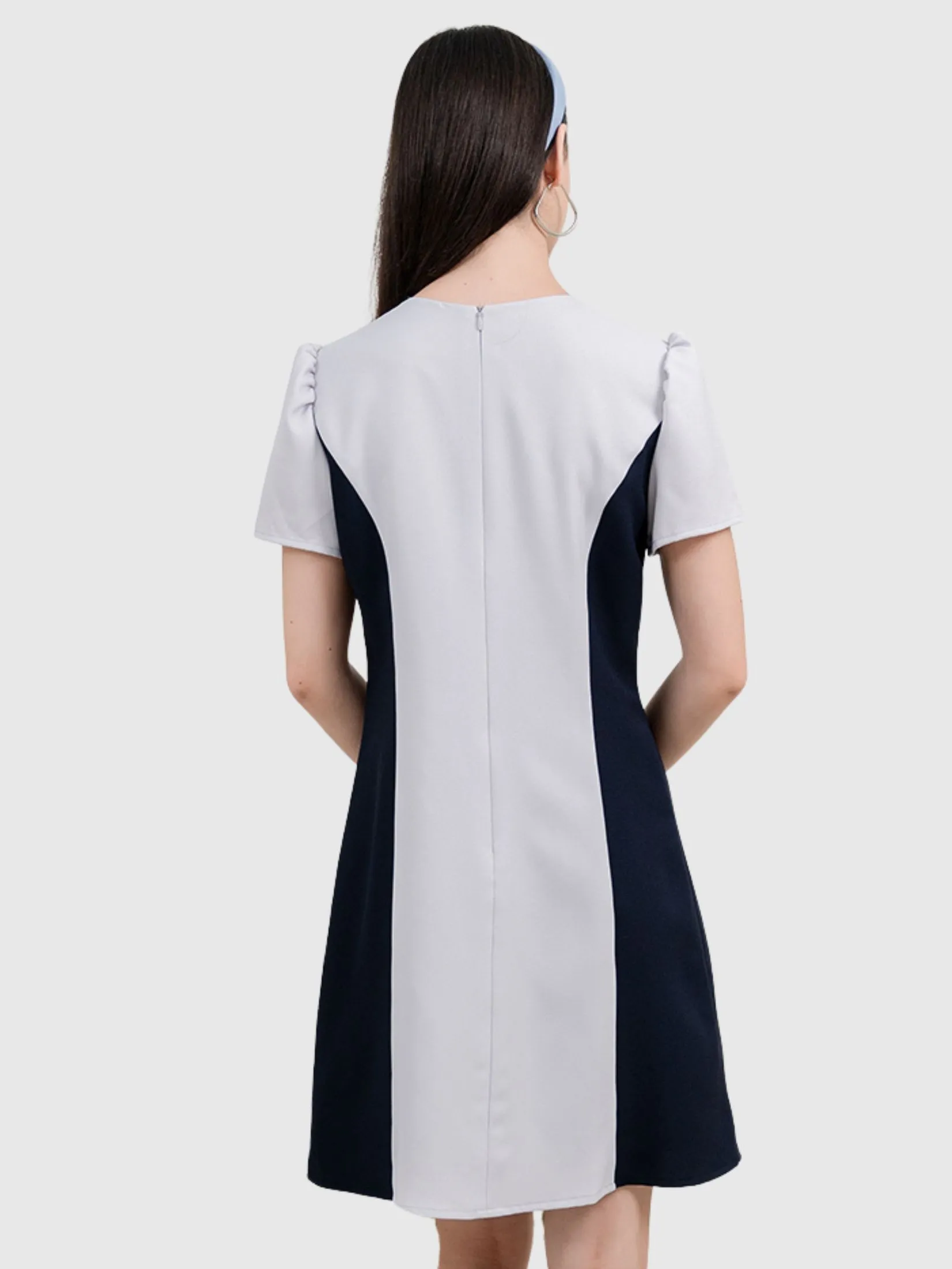 AMILA Women Dress Short Sleeves Moss Crepe Light Grey