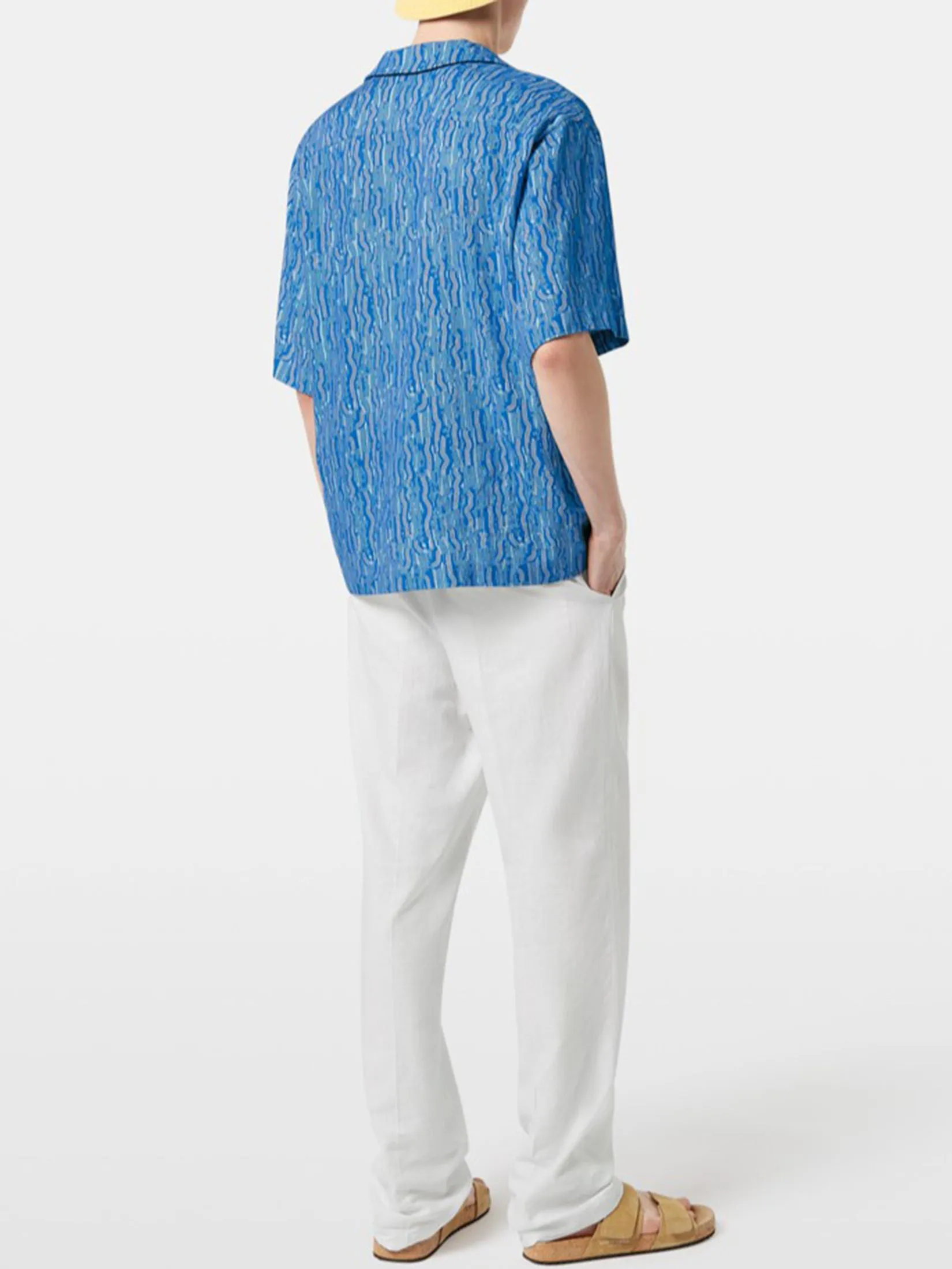 SCOTCH&SODA Men Shirt Aop Short-Sleeved Linen-Blend Relaxed-Fit Vuur Island Stripe AOP