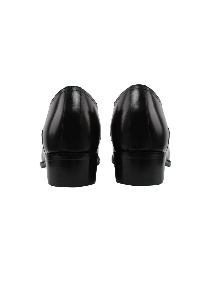 SIRENA Black Leather Court Shoes Rounded Toe High Heel 3 inch Ethan