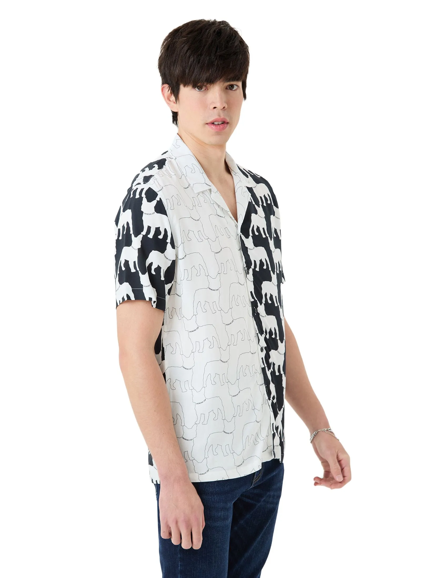 ESP Frenchie Eazy Hawaiian Shirt Men Black White